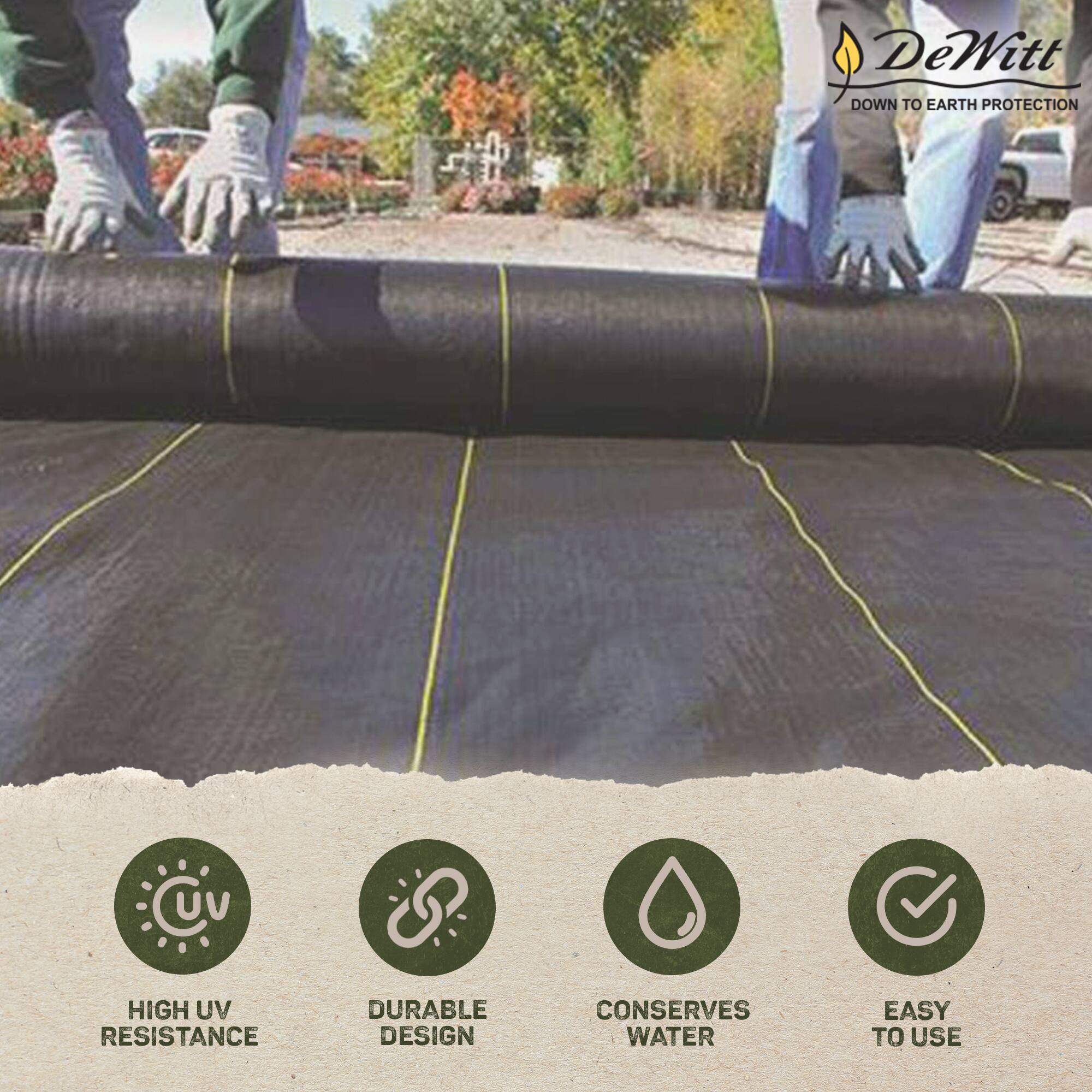 DeWitt  
DOWN TO EARTH PROTECTION  

- HIGH UV RESISTANCE  
- DURABLE DESIGN  
- CONSERVES WATER  
- EASY TO USE