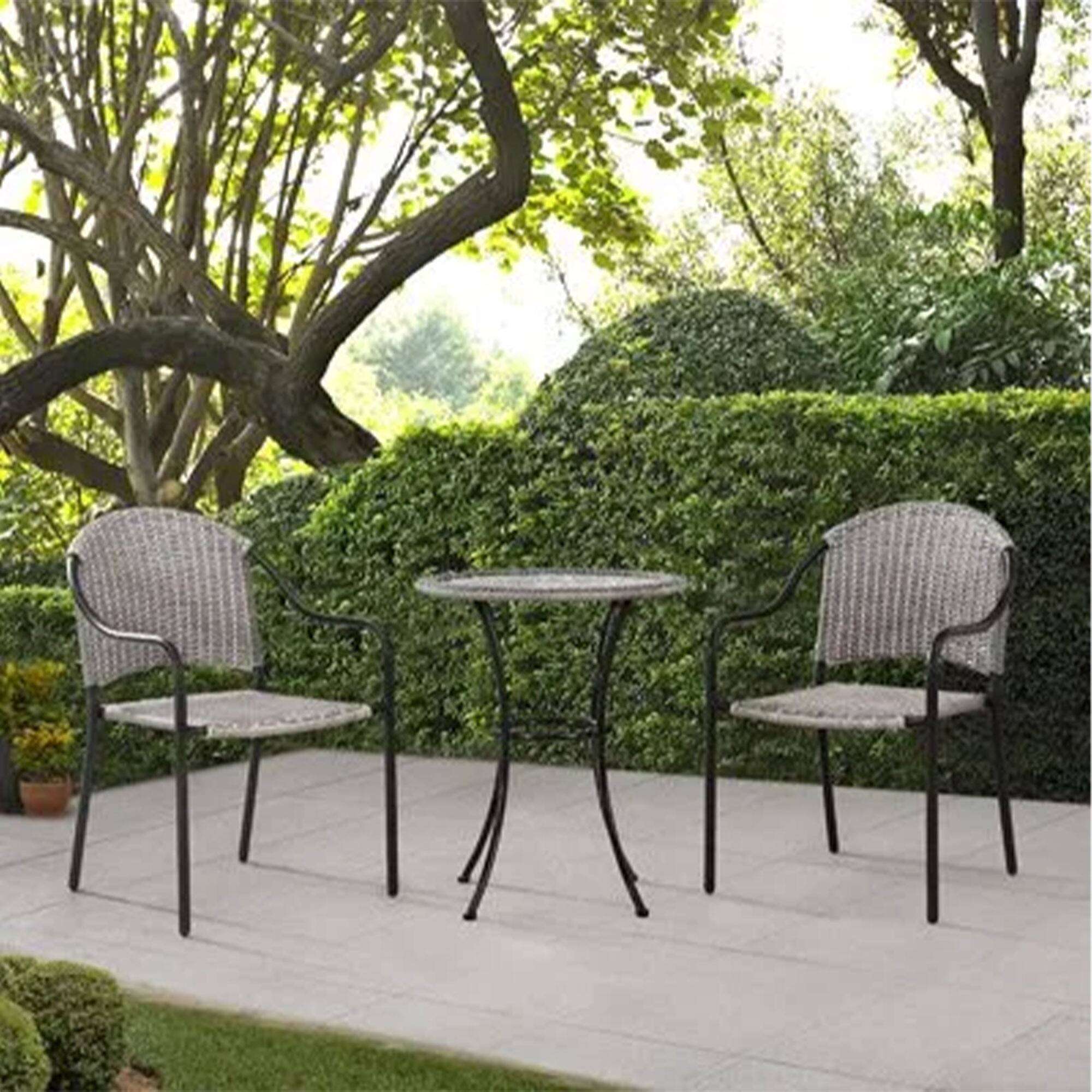 Alt View 1. Four Seasons Courtyard - Four Seasons Courtyard 24 Inch Marbella Wicker Modern Bistro Patio Table, Gray - Gray, Black.