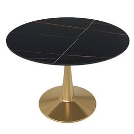 LeisureMod - Bristol 40" Round Modern Dining Table, Sintered Stone/MDF Top - Minimalist Pedestal Base with Floor Protection - Stone - Black