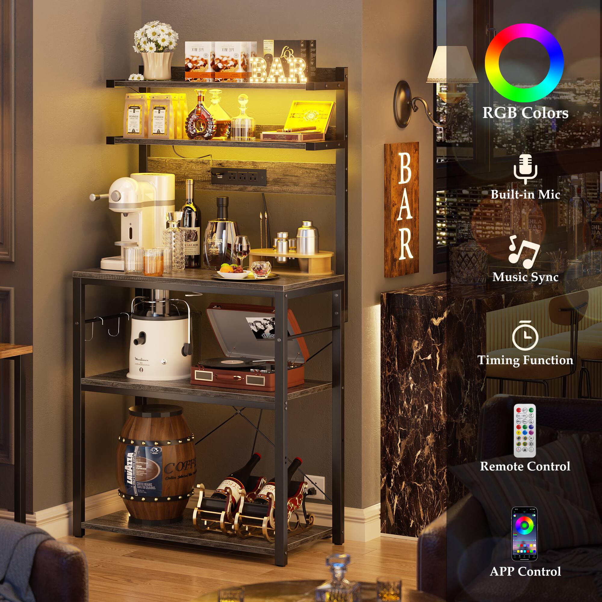 - RGB Colors
- Built-in Mic
- Music Sync
- Timing Function
- Remote Control
- APP Control