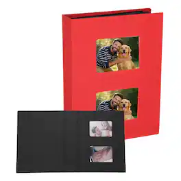 Unique Bargains - Photo Album 8.9x6.9 Inch 200 Photos Linen Cover Photo Book with Display Window for Family Wedding Anniversary - Red