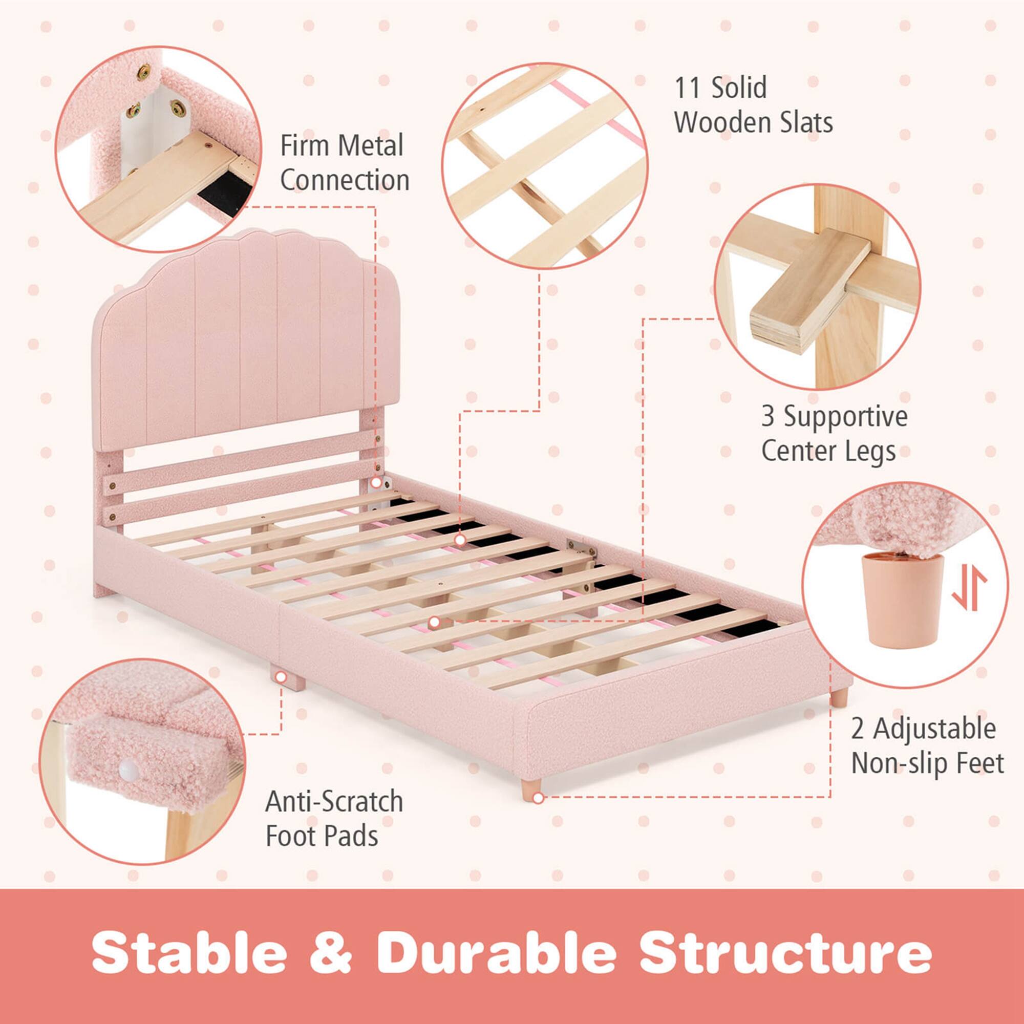 - Firm Metal Connection
- 11 Solid Wooden Slats
- 3 Supportive Center Legs
- 2 Adjustable Non-slip Feet
- Anti-Scratch Foot Pads

Stable & Durable Structure