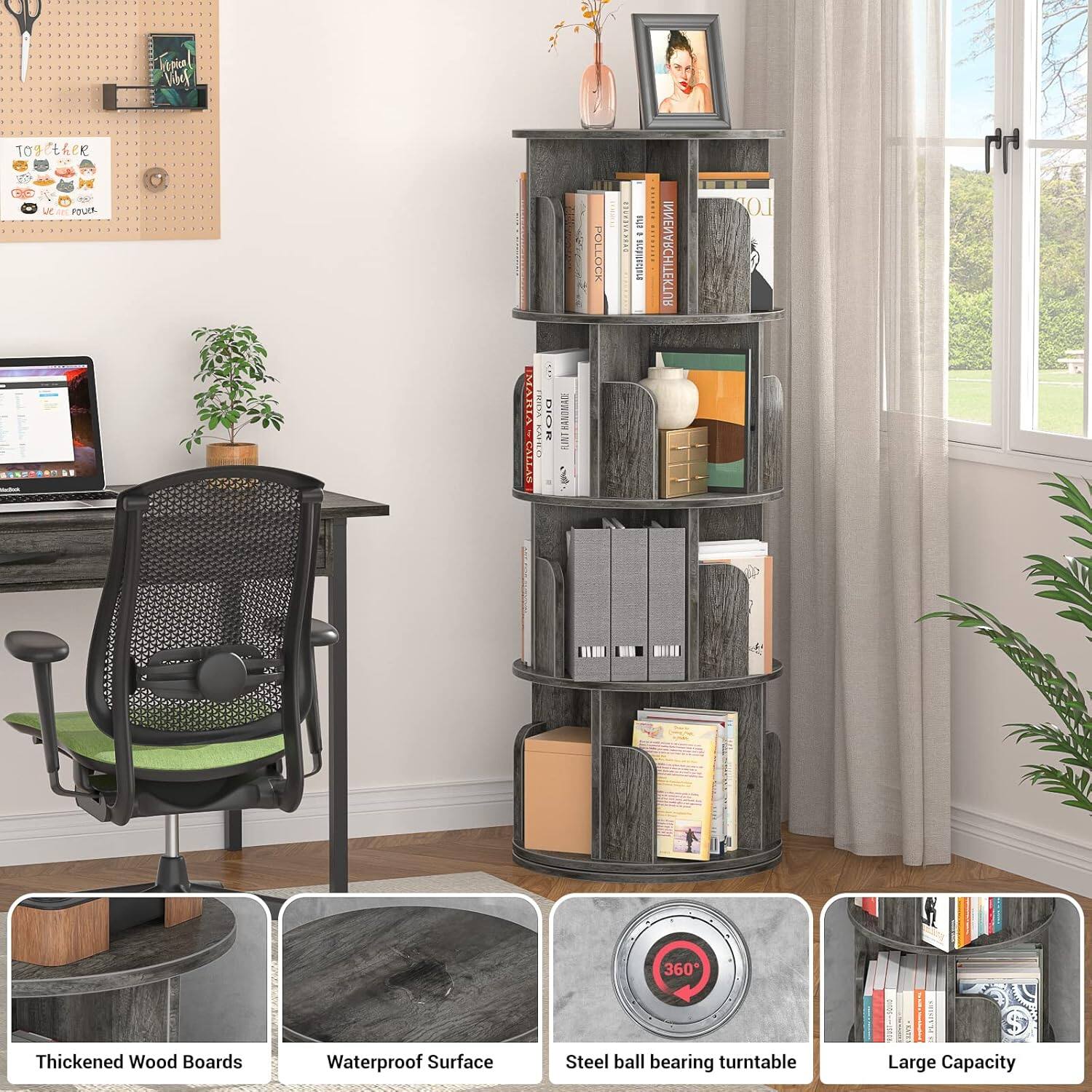 T 104 109 gither  
FouC: RISA  
BIOR R IMLR 5 POLLOCK LIEESEL E I ILERGE  
INNENARCHITEKTUR EKTUR LO B 360  
Thickened Wood Boards  
Waterproof Surface  
Steel ball bearing turntable  
Large Capacity