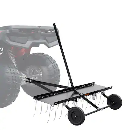 Front. VEVOR - Tow Behind Dethatcher, 48-inch Tow Dethatcher with 24 Spring Steel Tines, Lawn Dethatcher Rake - Black.