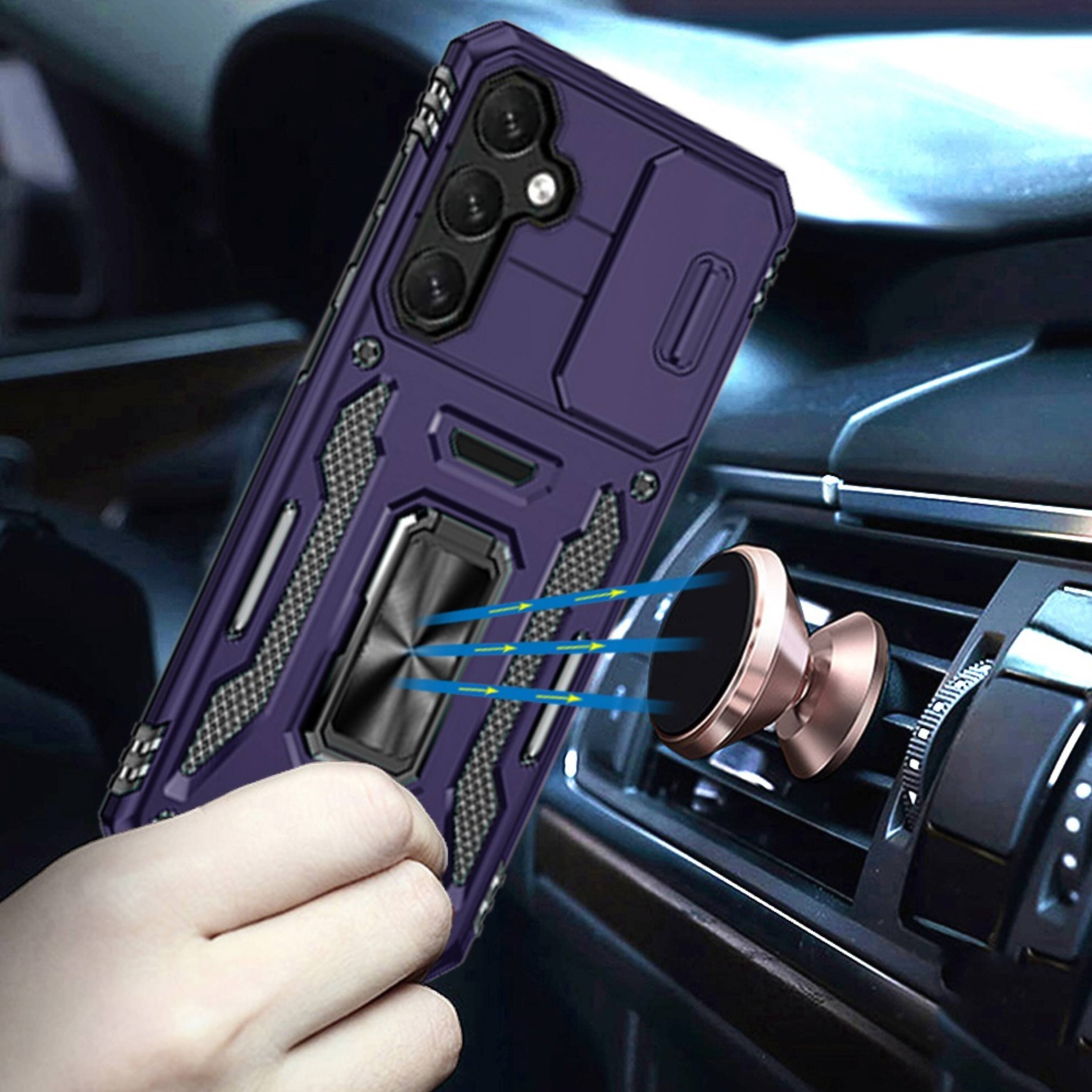 Angle. Kitcheniva - Sliding Camera Lens Cover Case For Samsung S25 FE With Magnetic Ring Stand Dark Purple - Dark Purple.