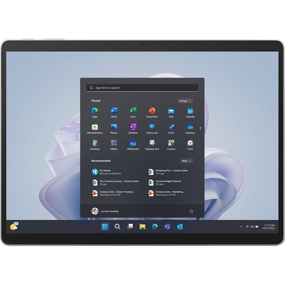 Type here to search
Pinned
- Edge
- Word
- Excel
- PowerPoint
- Mail
- Calendar
- Microsoft Store
- Photos
- OneNote
- Calculator
- Utilities
- Whiteboard
- Phone Link
- To Do
- OneDrive
- Snipping Tool
- Contoso
- Clock
Recommended
- Get Started - Welcome to Windows
- The Customer Journey - Contoso Suites
- Contoso Suites - Denver Property
- Marketing Plan - Contoso Suites
- Contoso Budget Proposal
- Contoso Suites - Marketing
Camille Tremblay
11:11 AM
10/27/2022