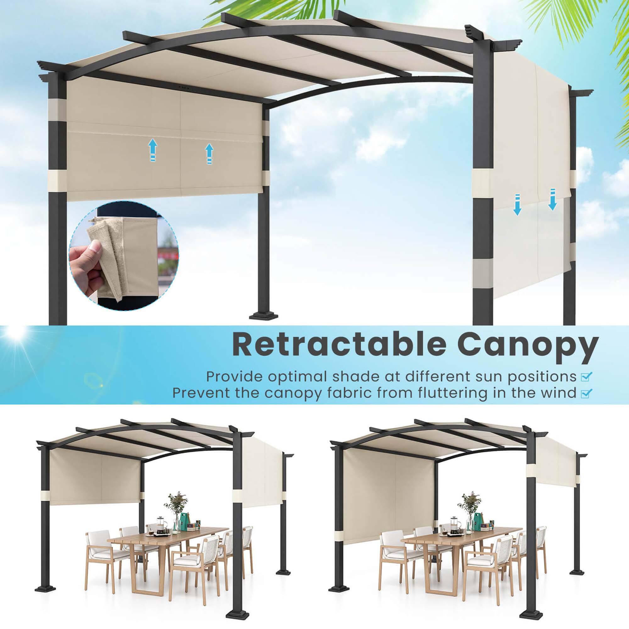Retractable Canopy: Provide optimal shade at different sun positions, prevent the canopy fabric from fluttering in the wind.