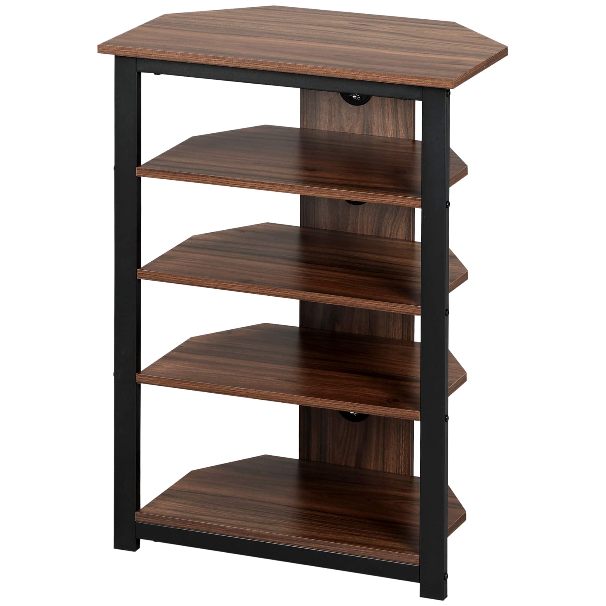 Homcom - Stand with 4-Tier Audio Rack AV Media Corner Shelf with Cable Management - Brown