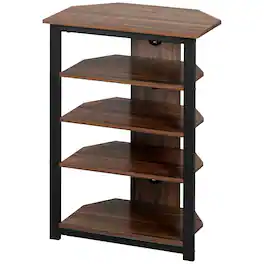 Homcom - Stand with 4-Tier Audio Rack AV Media Corner Shelf with Cable Management - Brown