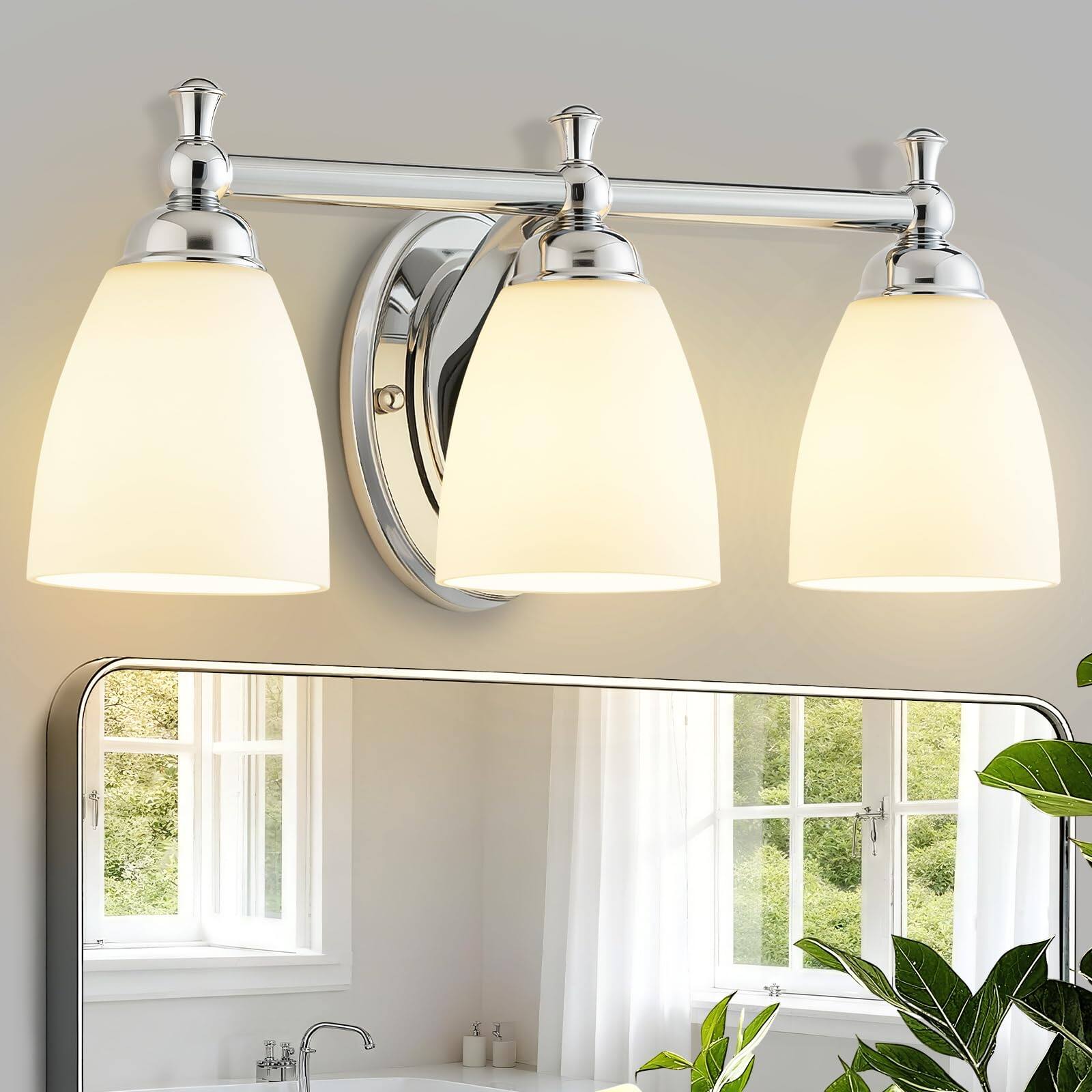 Front. Earthley Blooms - Bathroom Light Fixtures Lighting Over Mirror Wall Mounted Chrome Vanity For Living Room Cabinet - Chrome 3 Light 3 Light.