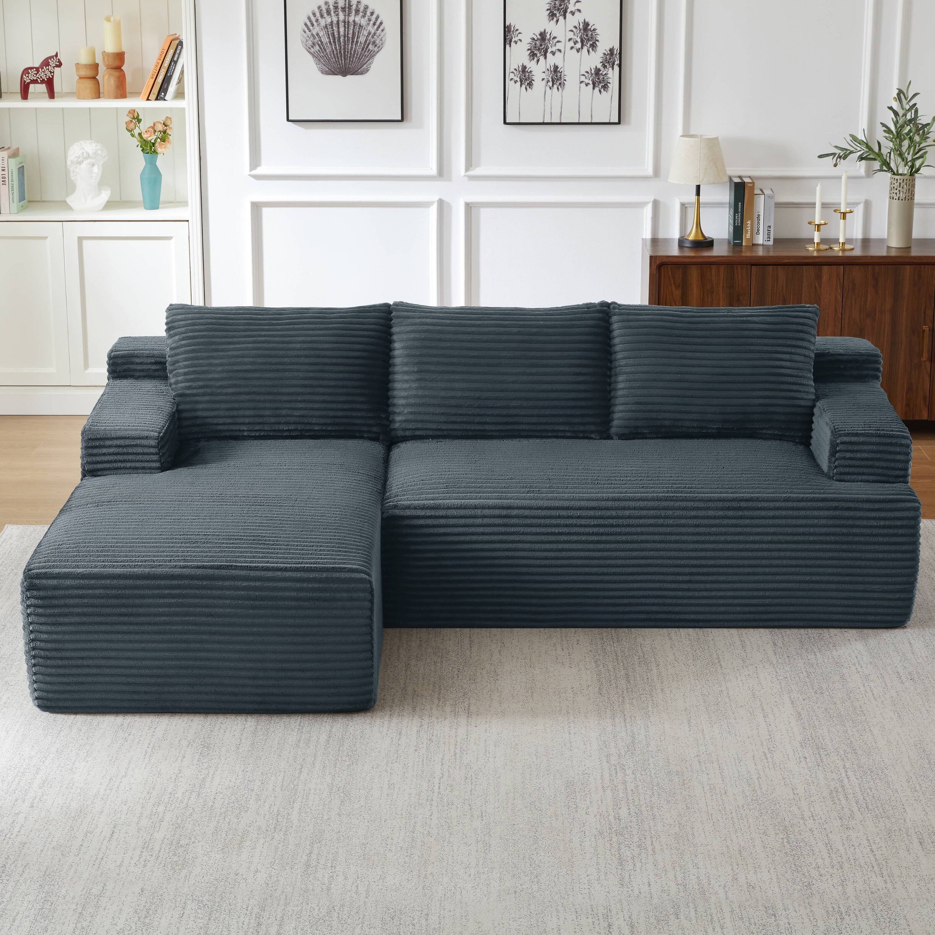 Back. Anysun - L-Shaped Modular Cloud Sectional Sofa with Deep Seat – No Assembly Required, Left Facing - Dark Gray.