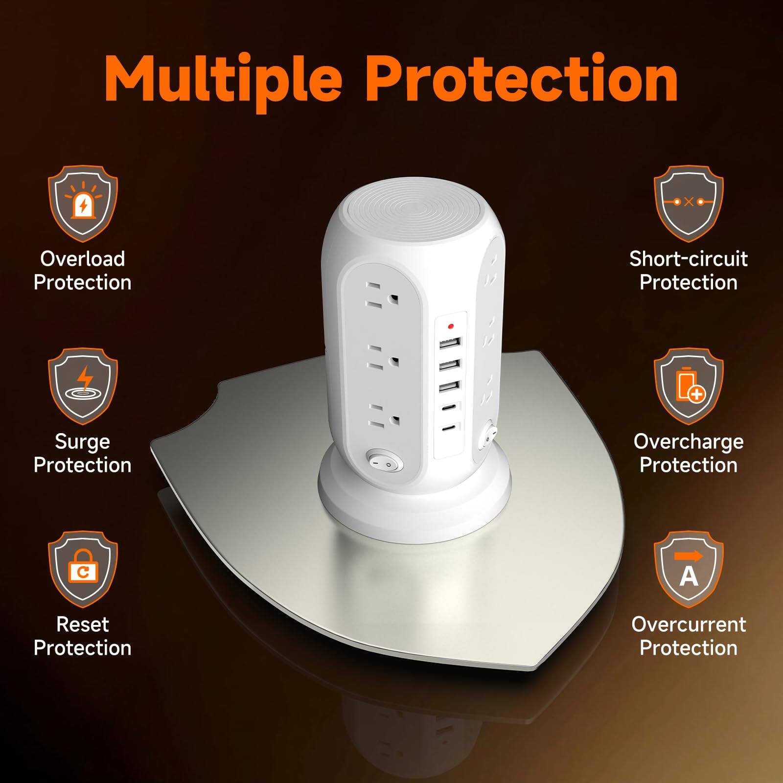 Multiple Protection  
- Overload Protection  
- Short-circuit Protection  
- Surge Protection  
- Overcharge Protection  
- Reset Protection  
- Overcurrent Protection