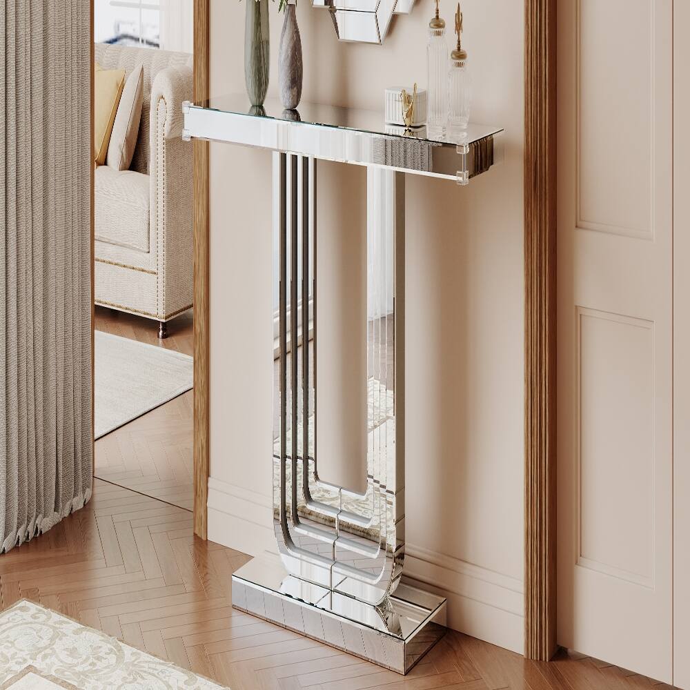 Alt View 8. Loheer - Loheer Mirrored Console Table Silver Finish 47 Inch - Silver.