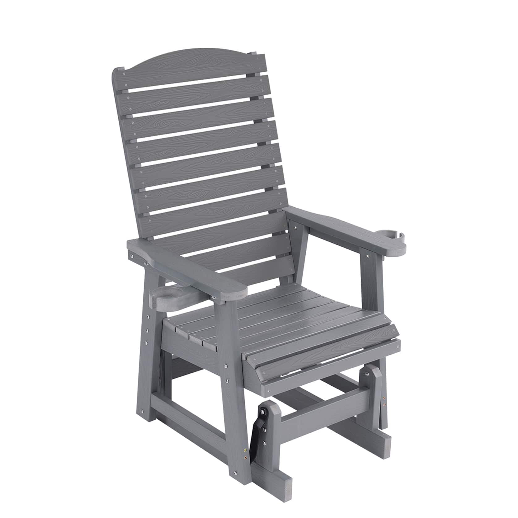 Front. Fortune Candy - Poly Lumber Patio Glider w/Cup Holders, High Backrest and Deep Contoured Seat, HIPS Material, Heavy Duty 700lb - Gray.