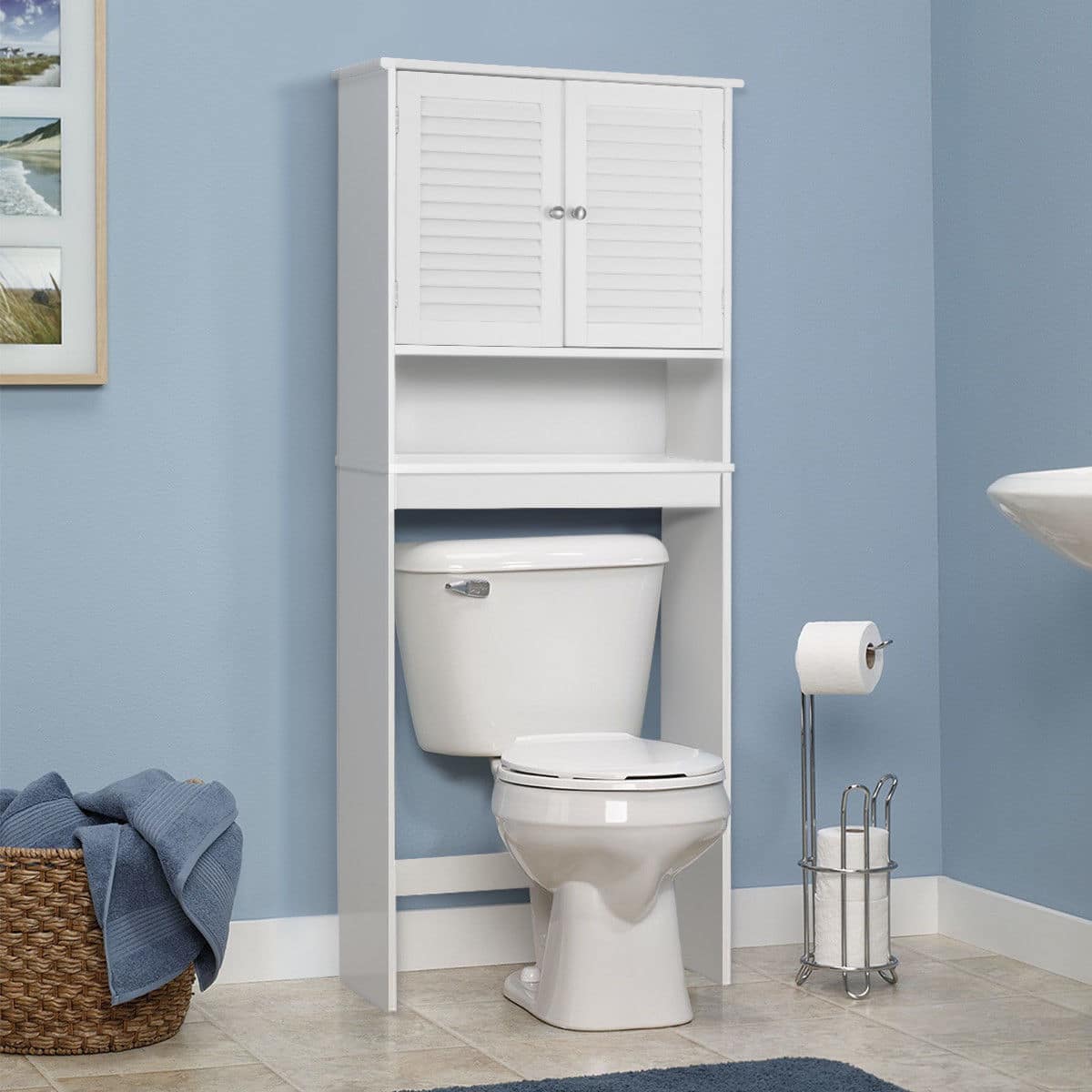 Gymax - Bathroom Space Saver Over The Toilet Shelved Storage Cabinet Organizer - White