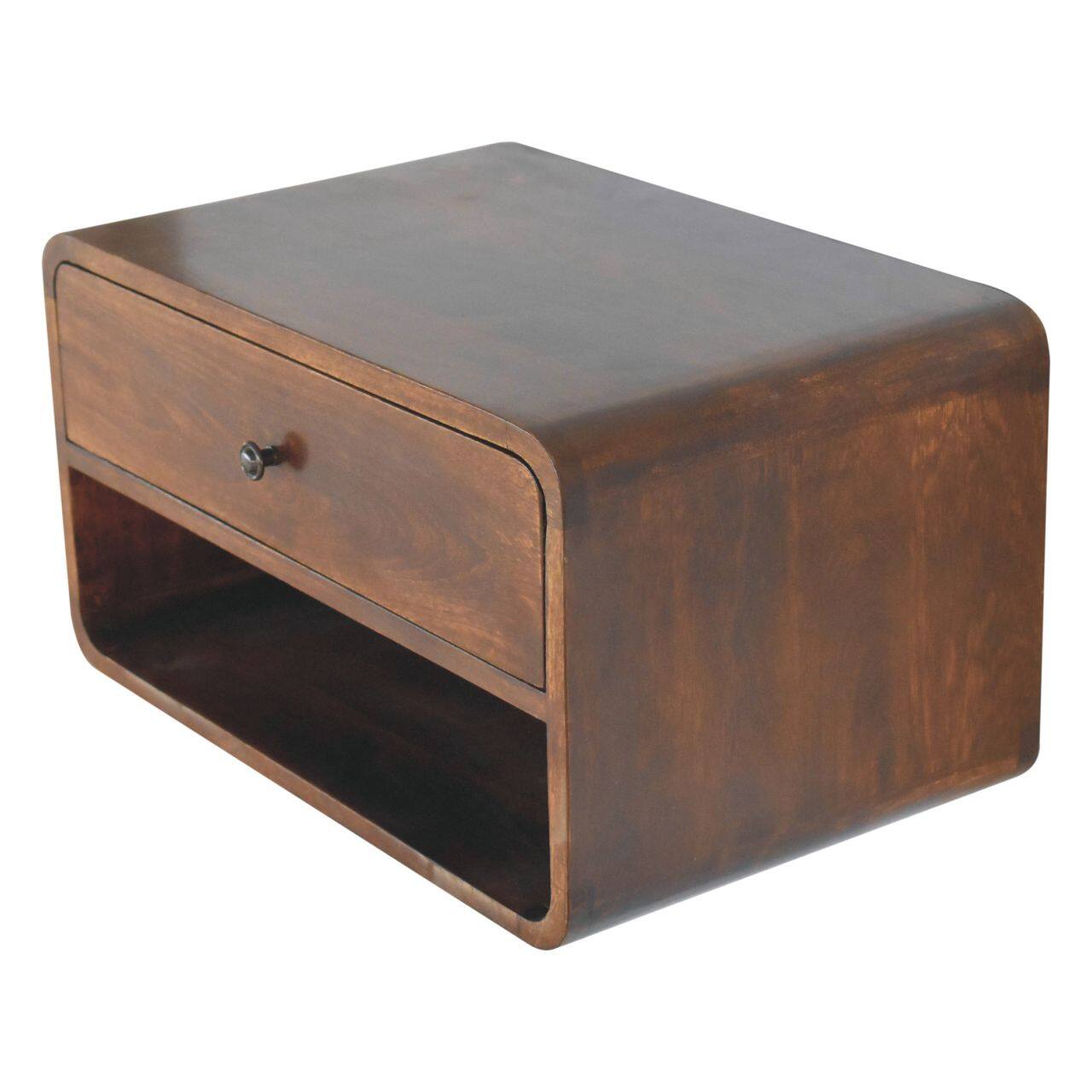 Alt View 1. Artisan Furniture - Artisan Furniture Solid Wood Large Chestnut Curve Floating Bedside, 1 Drawer, 1 Open Slot, Dark Brown - Chestnut.