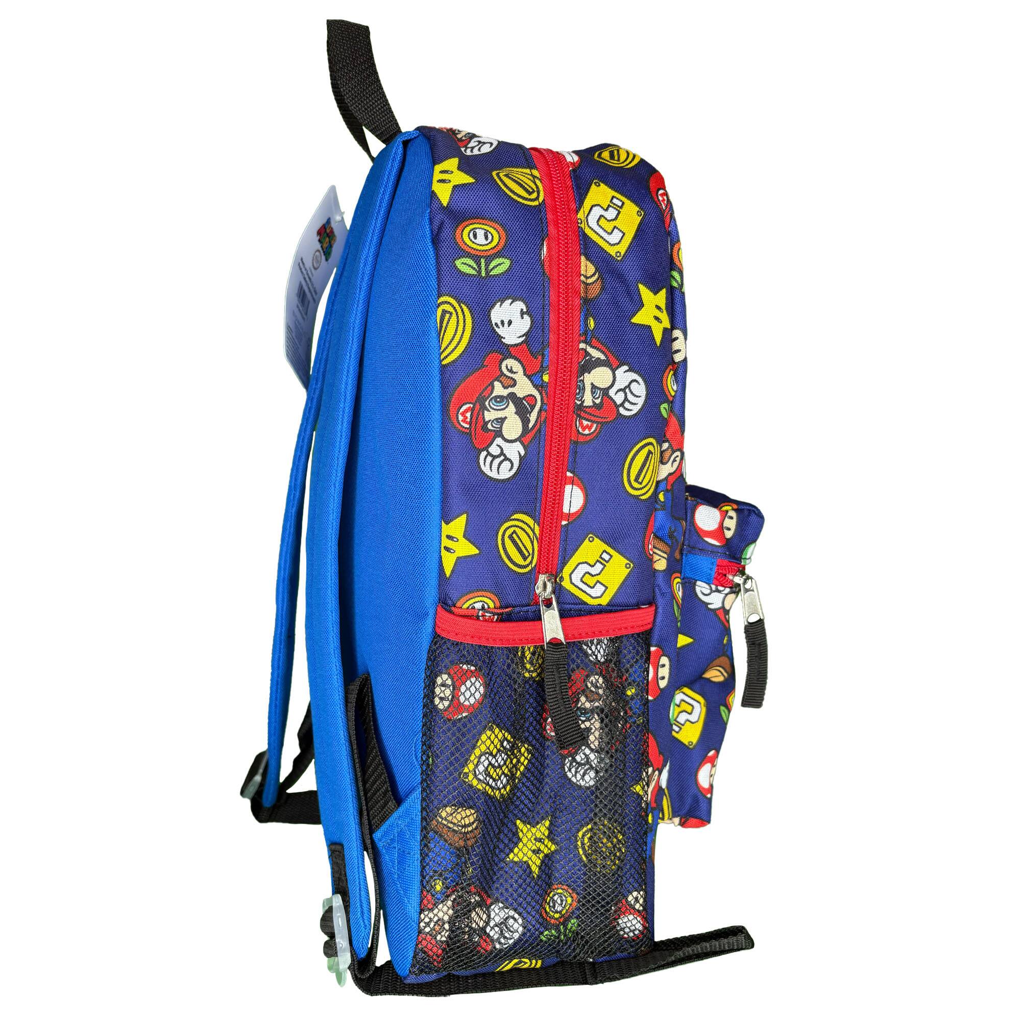 Alt View 3. UPD - All Over Print 16" Navy Blue Unisex Super Mario Classic Backpack for School - Multicolored.