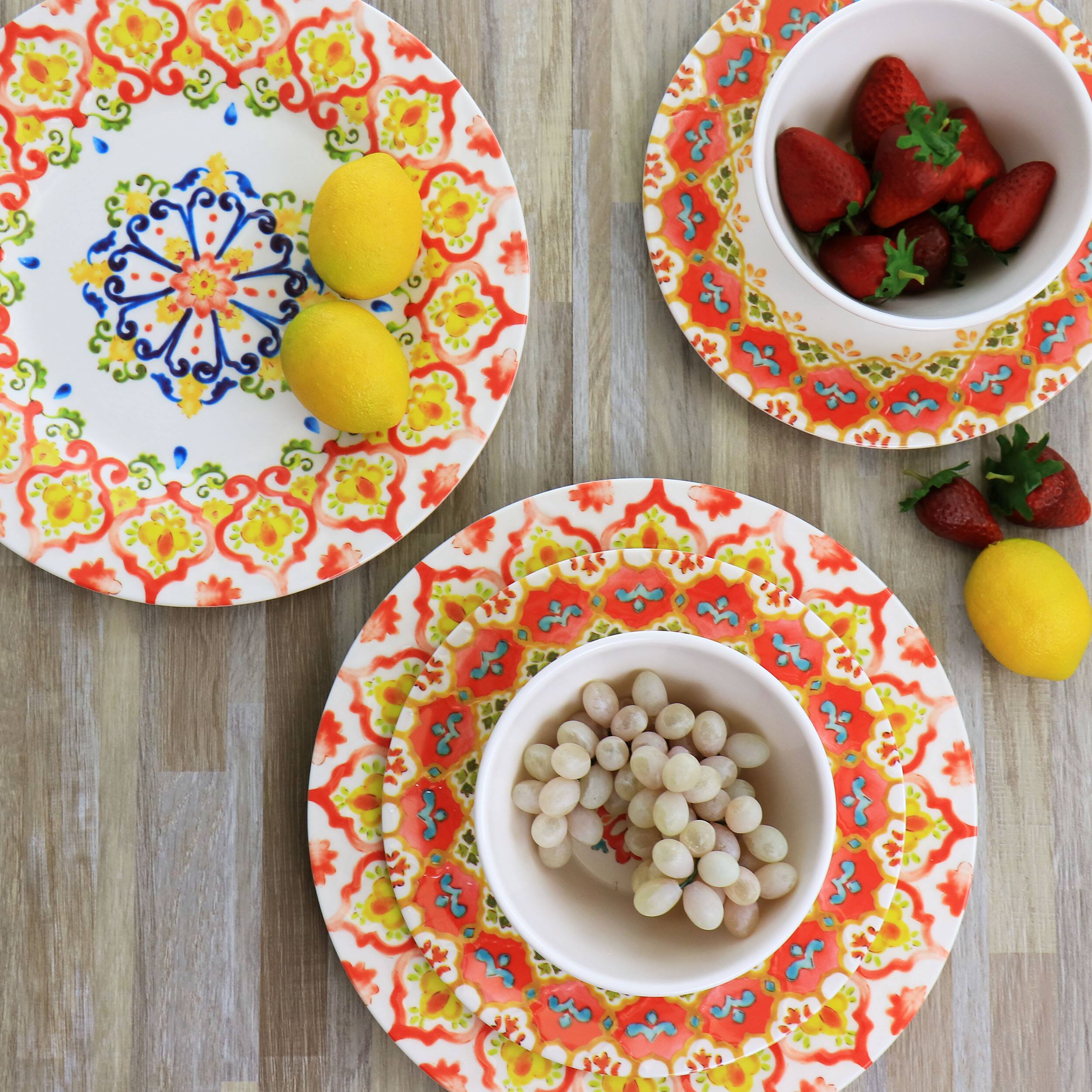 Alt View 7. Laurie Gates - Laurie Gates California Designs Tamayo 12 Piece Melamine Dinnerware Set in Multi-Color - White/Red/yellow/Blue.