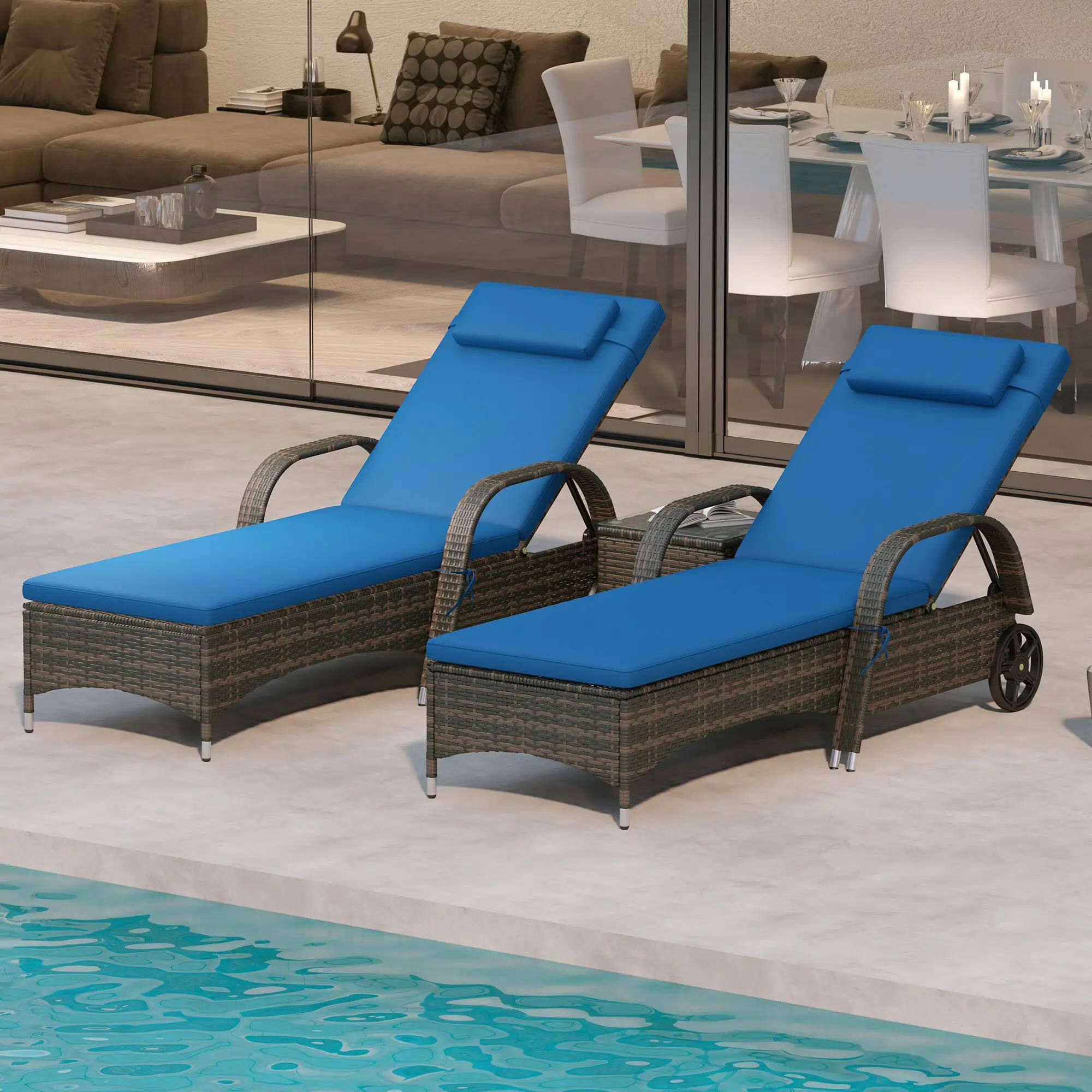 Angle. Spaco - Spaco 2PCS Patio Chaise Lounge,Adjustable PE Rattan,Cushioned,Weatherproof - Blue.