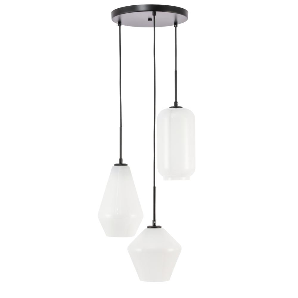 Alt View 10. Living District - Gene 3 light Black and Frosted white glass pendant - Black And Frosted White Glass.