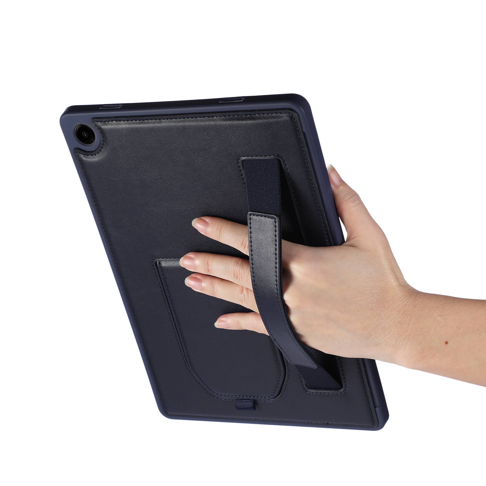 Alt View 1. Dteck - Shockproof Case for Samsung Galaxy Tab A11+ with Hand Strap and Foldable Kickstand, PU Leather TPU Protective Cover - Blue.