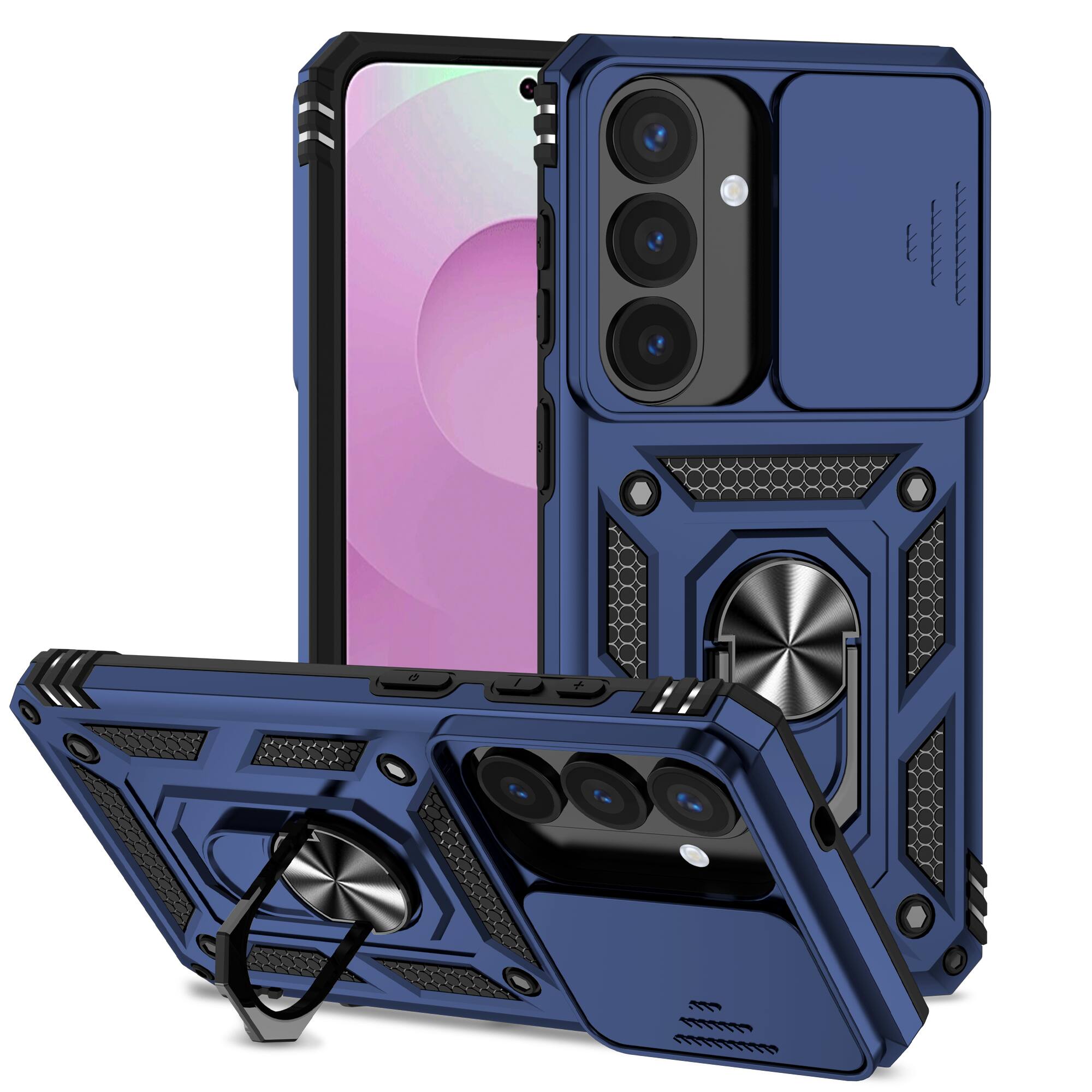 Alt View 4. Dteck - Dteck Rotatable Ring Kickstand Case for Samsung Galaxy S26 Plus, Heavy-Duty Rugged Slide Camera Back Cover - Blue.