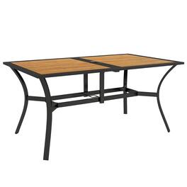 Outsunny - Rectangle Outdoor Dining Table for 6 People, Faux Wood Rectangular Patio Table with Umbrella Hole - Brown