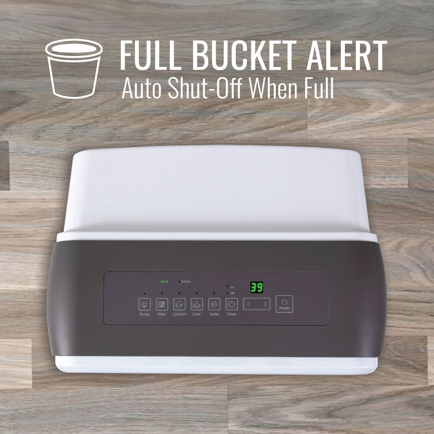 Full Bucket Alert: Auto Shut-Off When Full. Detioa 39 Pump 1 Fitter Comiart Cont Turbo Tener < Power.