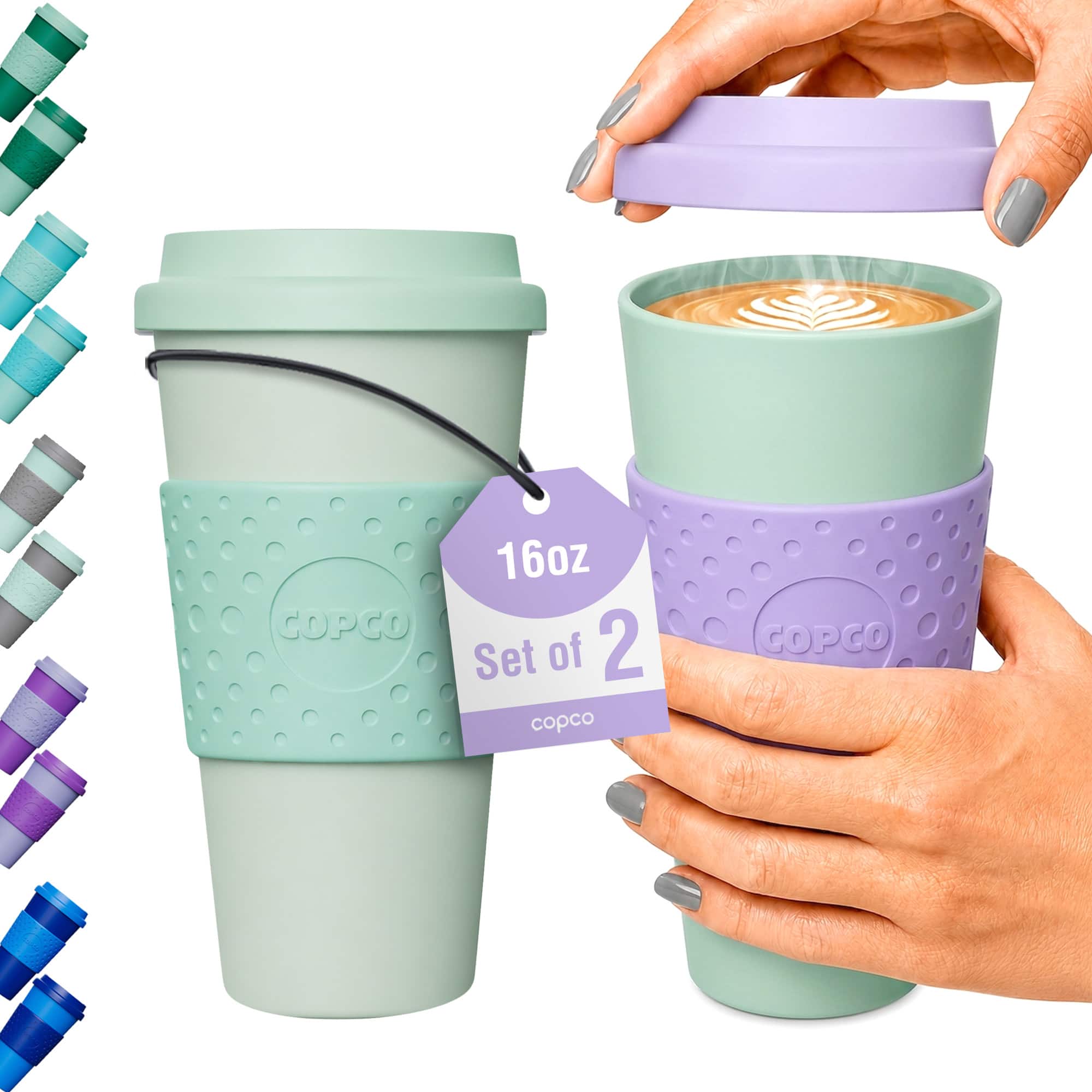 Copco - Travel Mug Set of 2, 16 oz Double Wall Insulated Tumbler, BPA-Free - Purple/Teal
