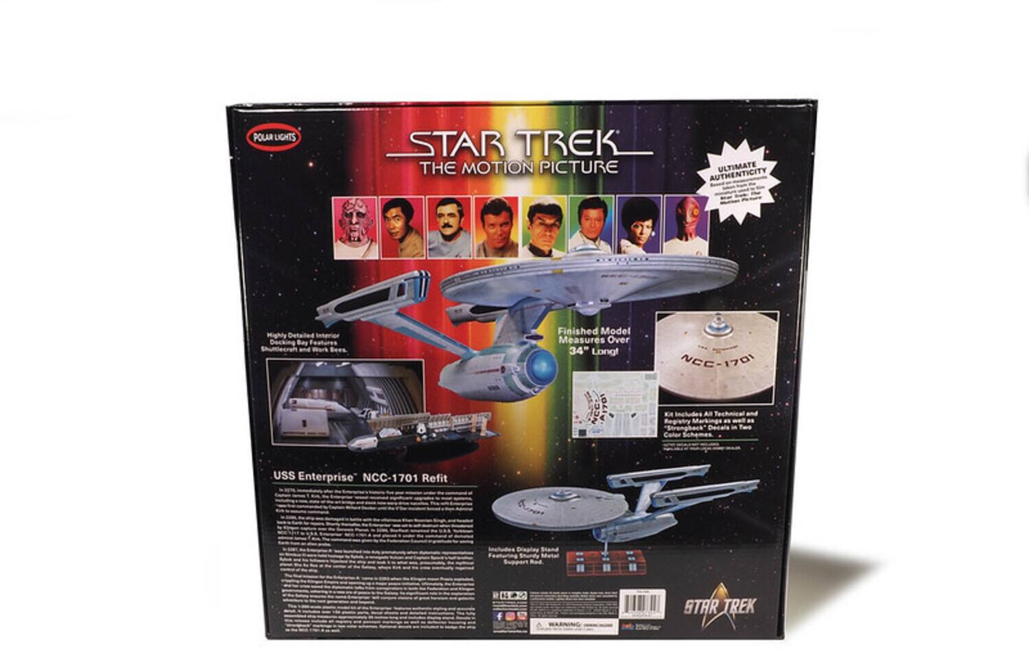 POLAR LIGHTS STAR TREK THE MOTION PICTURE ULTIMATE AUTHENTICITY Highly Detailed Interior Decking Bay Features Shuttlecraft and Work Bees Finished Model Measures Over 34" Long! NCC-1701 KA Includes A Technical Registry "Strengback" Decals in Two Colors USS Enterprise NCC-1701 Refit Stand Featuring Metal Support Rad f STAR TREK
