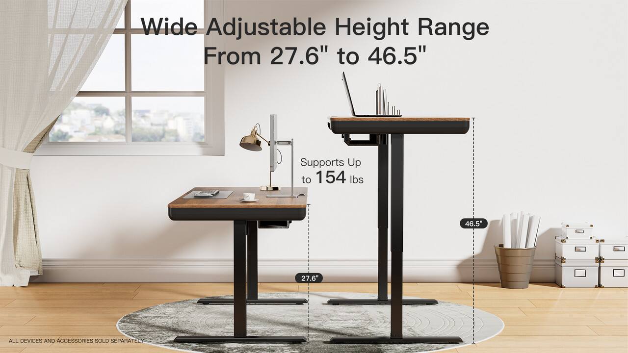 Wide Adjustable Height Range  
From 27.6" to 46.5"  
Supports Up to 154 lbs  

ALL DEVICES AND ACCESSORIES SOLD SEPARATELY