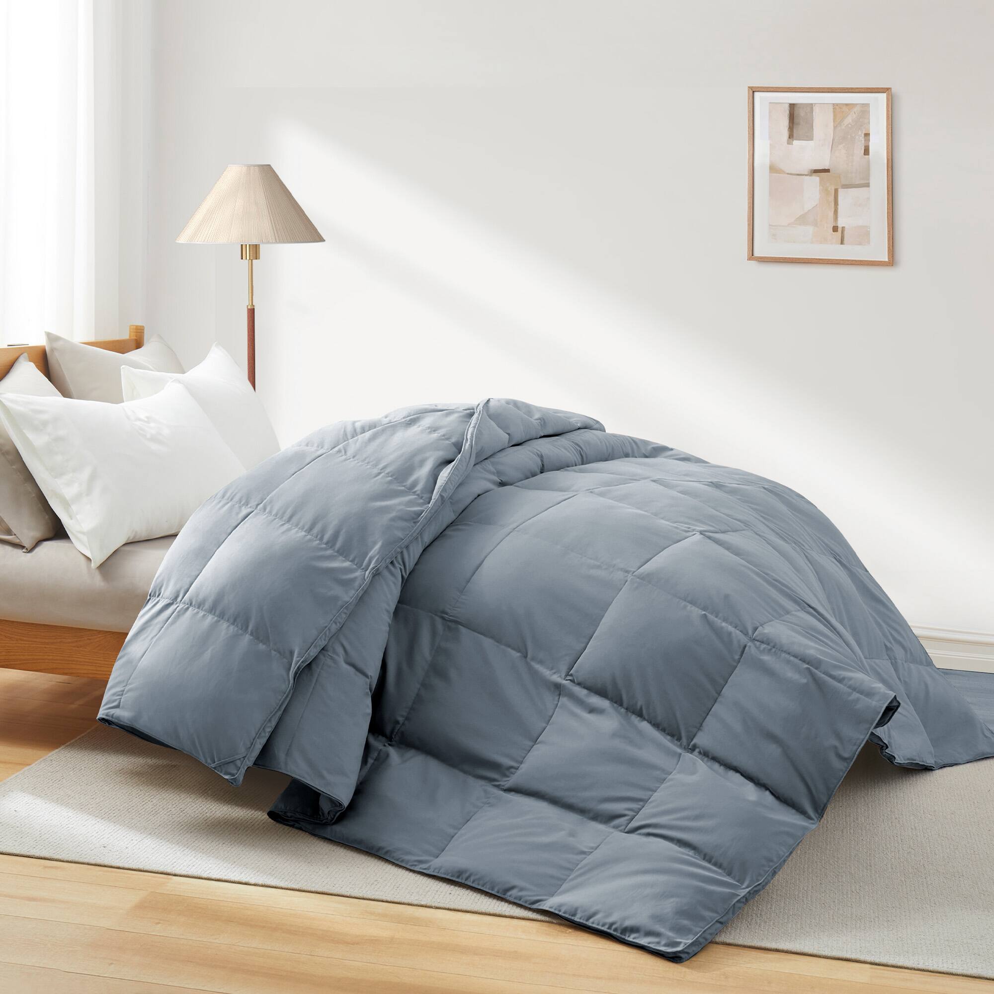 Angle. Peace Nest - Peace Nest Luxurious Hotel Feather and Down Fiber Comforter, All Season Duvet Insert, Gray, Full/Queen - Gray.
