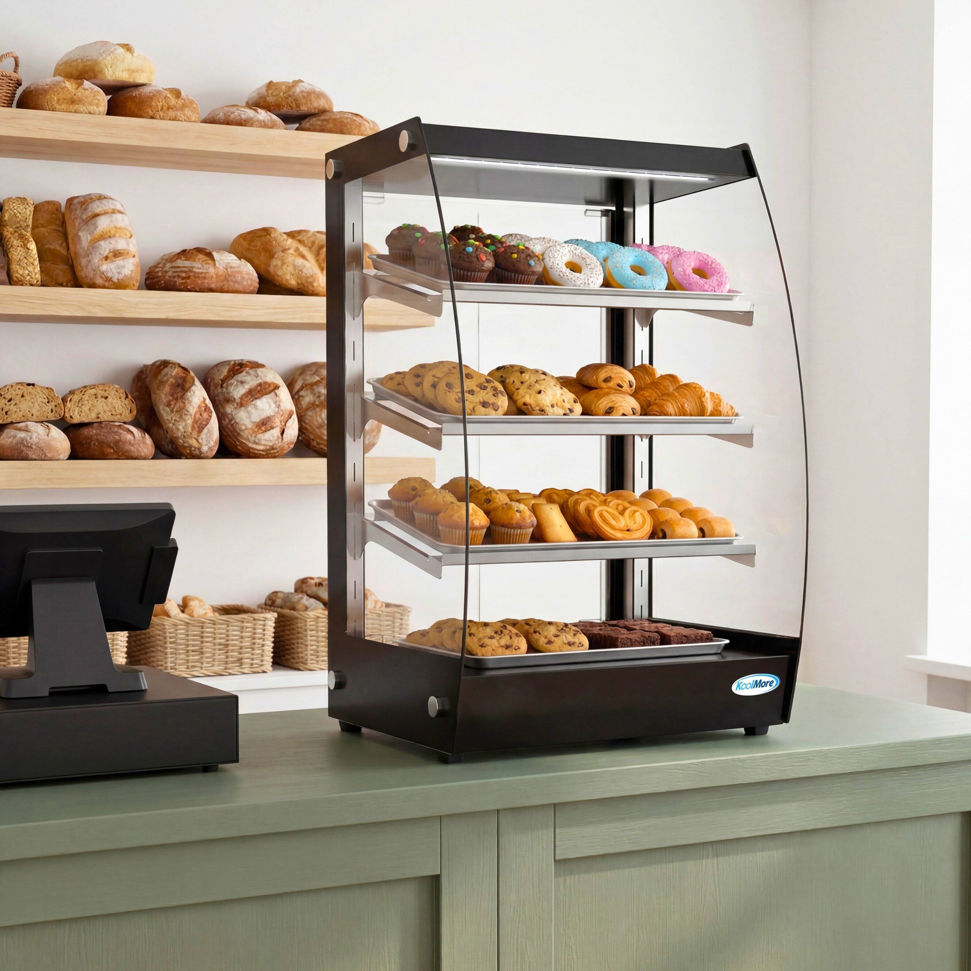 Back. Koolmore - 16 in. Commercial Glass Bakery Display Case, Open Front Pastry Case with LED Lighting and Rear Door, 2.7 cu. ft. - Black.