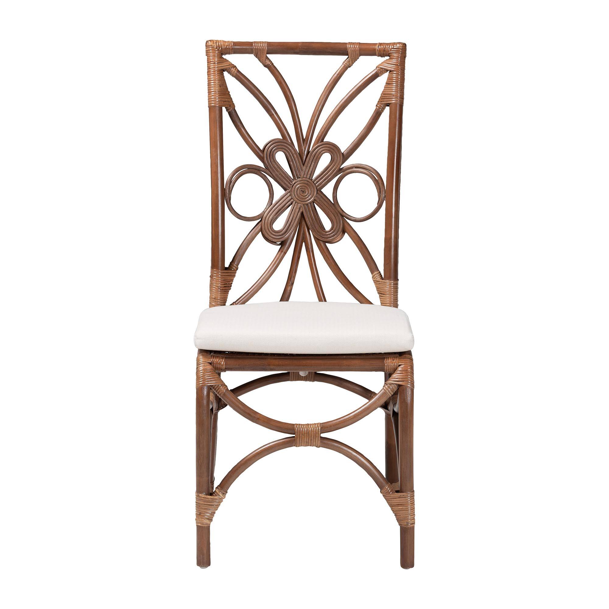 Angle. bali & pari - bali & pari Brama Natural Rattan Dining Chair with Decorative Backrest and Cushioned Seat - Light Brown.