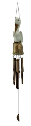 Chesapeake Bay - Hand Carved Wood Coastal Perched Pelican Wind Chime for Garden Yard Patio - White