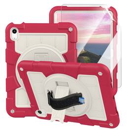 Dteck - Heavy Duty Rugged Case for Apple iPad (A16) 11" 2025 & iPad 10.9" (10th Gen 2022),With Built-in Kickstand+Shoulder Strap - Red