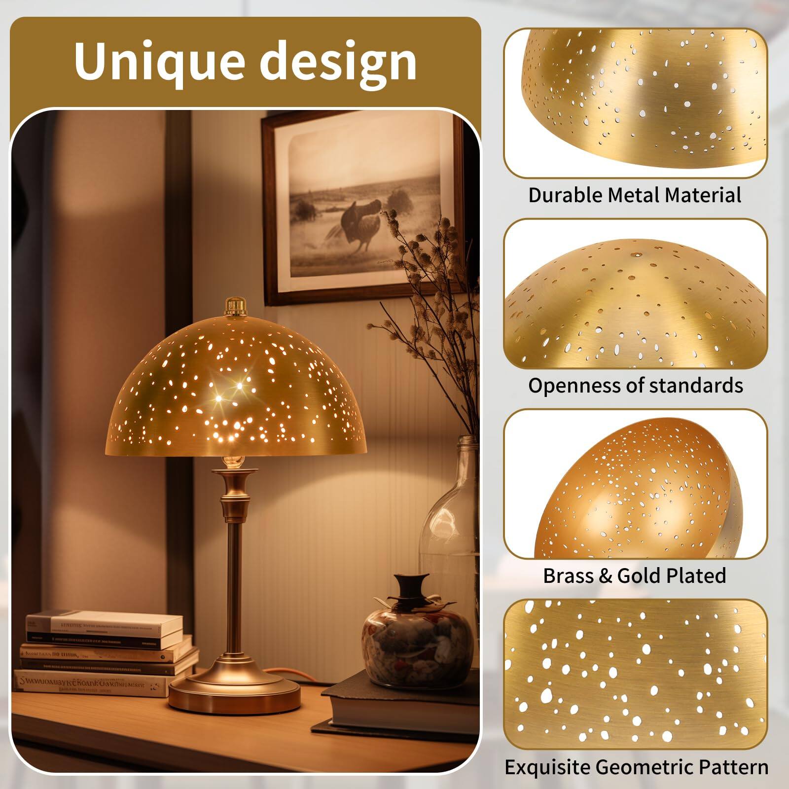 Unique design

- Durable Metal Material
- Openness of standards
- Brass & Gold Plated
- Exquisite Geometric Pattern