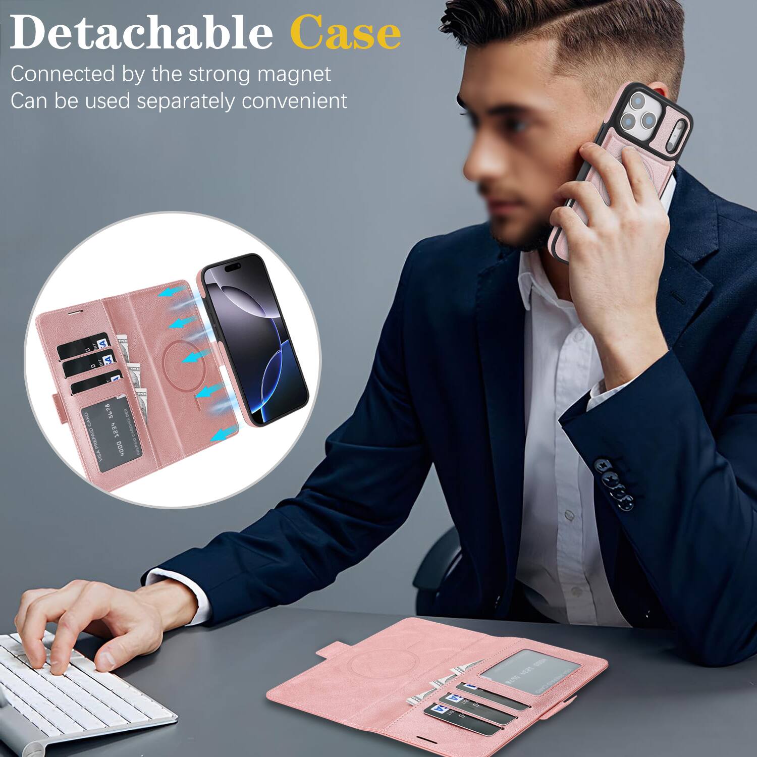 Detachable Case  
Connected by the strong magnet  
Can be used separately convenient  

100  

CARD 5678 PREPAID 1234 VISA 000  
A A 0  
0  
PESS 5678