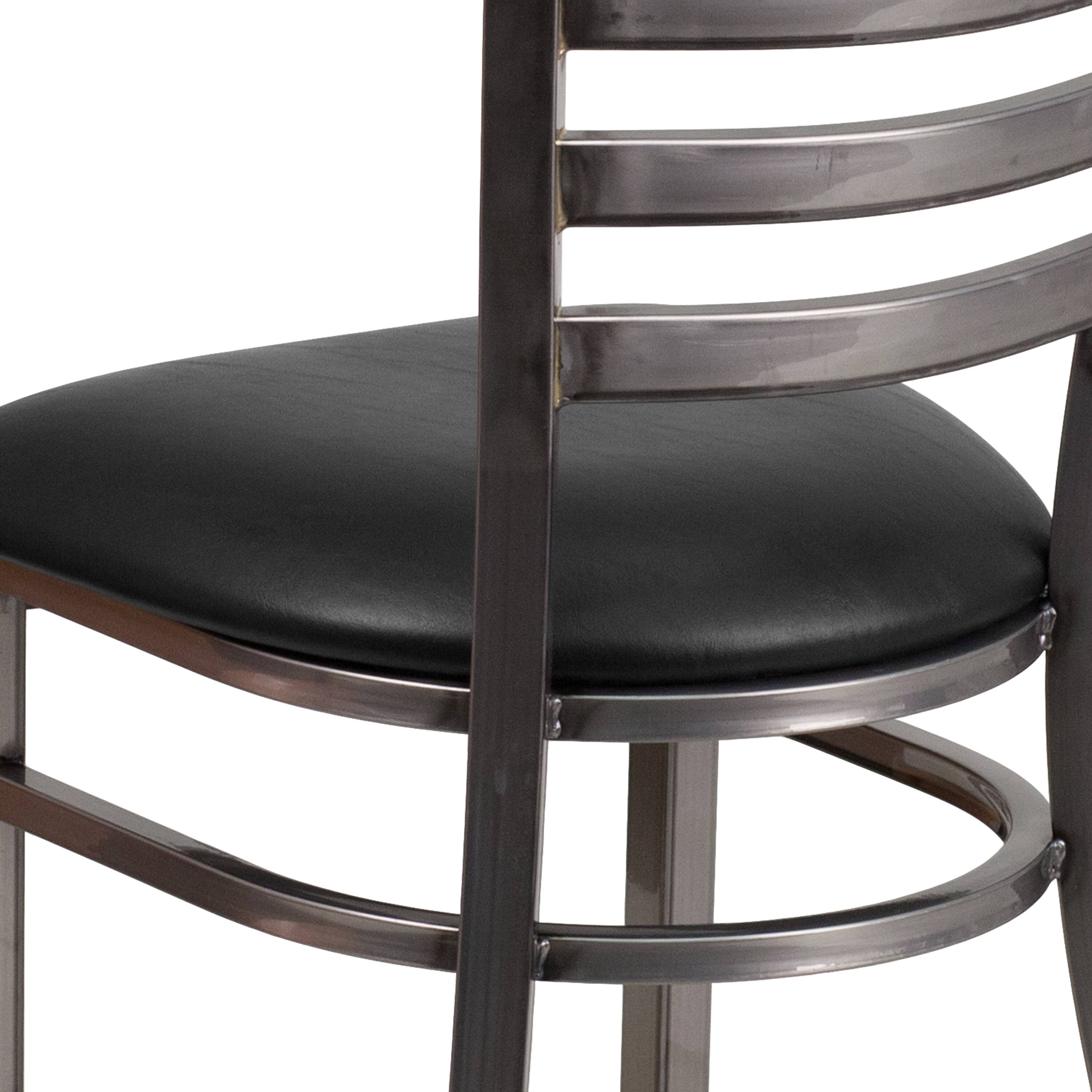 Alt View 8. Emma + Oliver - Clear Coated Ladder Back Metal Restaurant Dining Chair - Black Vinyl Seat/Clear Coated Metal Frame.