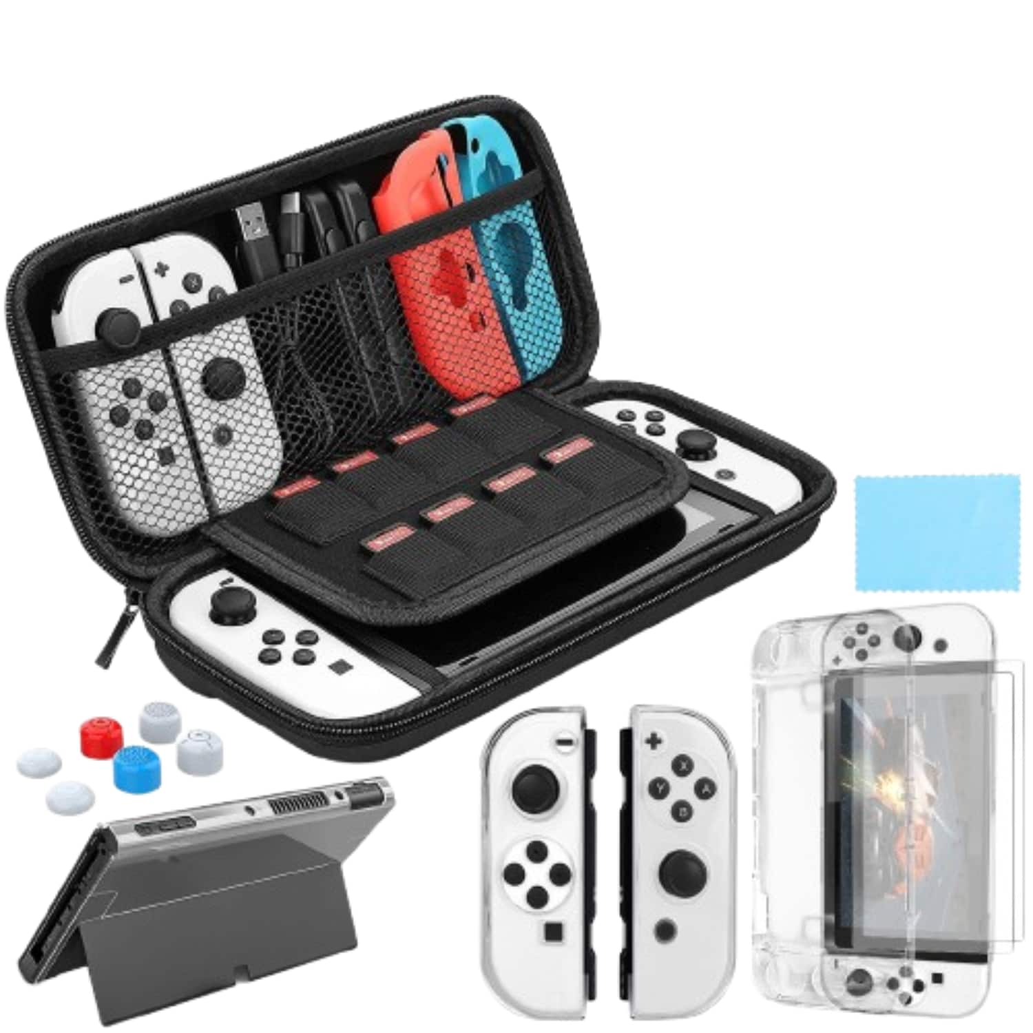 Home Collection - Carrying Case Kit for Nintendo Switch OLED with Hard Cover, Screen Protectors, and Thumb Grip Caps