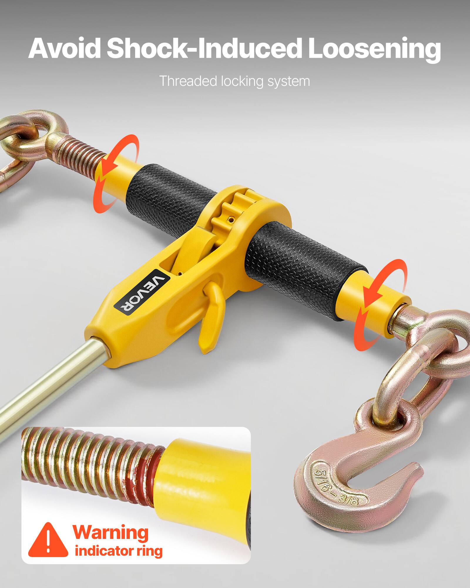 Avoid Shock-Induced Loosening  
Threaded locking system  

Warning indicator ring  

018-31g 5/16 3/8