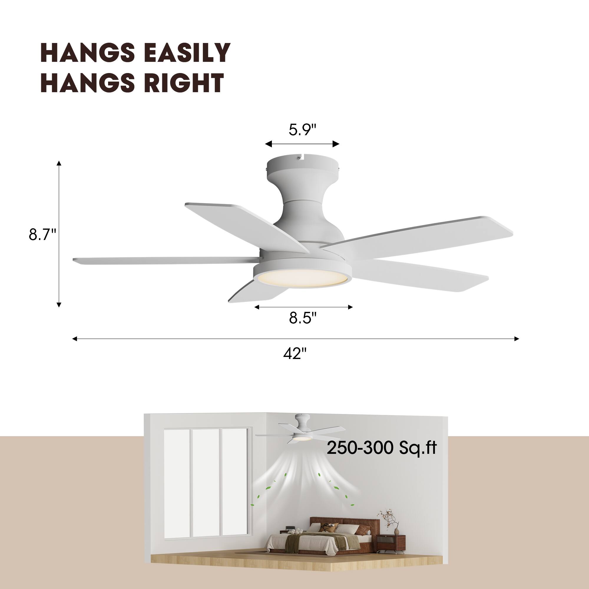 HANGS EASILY HANGS RIGHT

5.9"
8.7"
8.5"
42"
250-300 Sq.ft