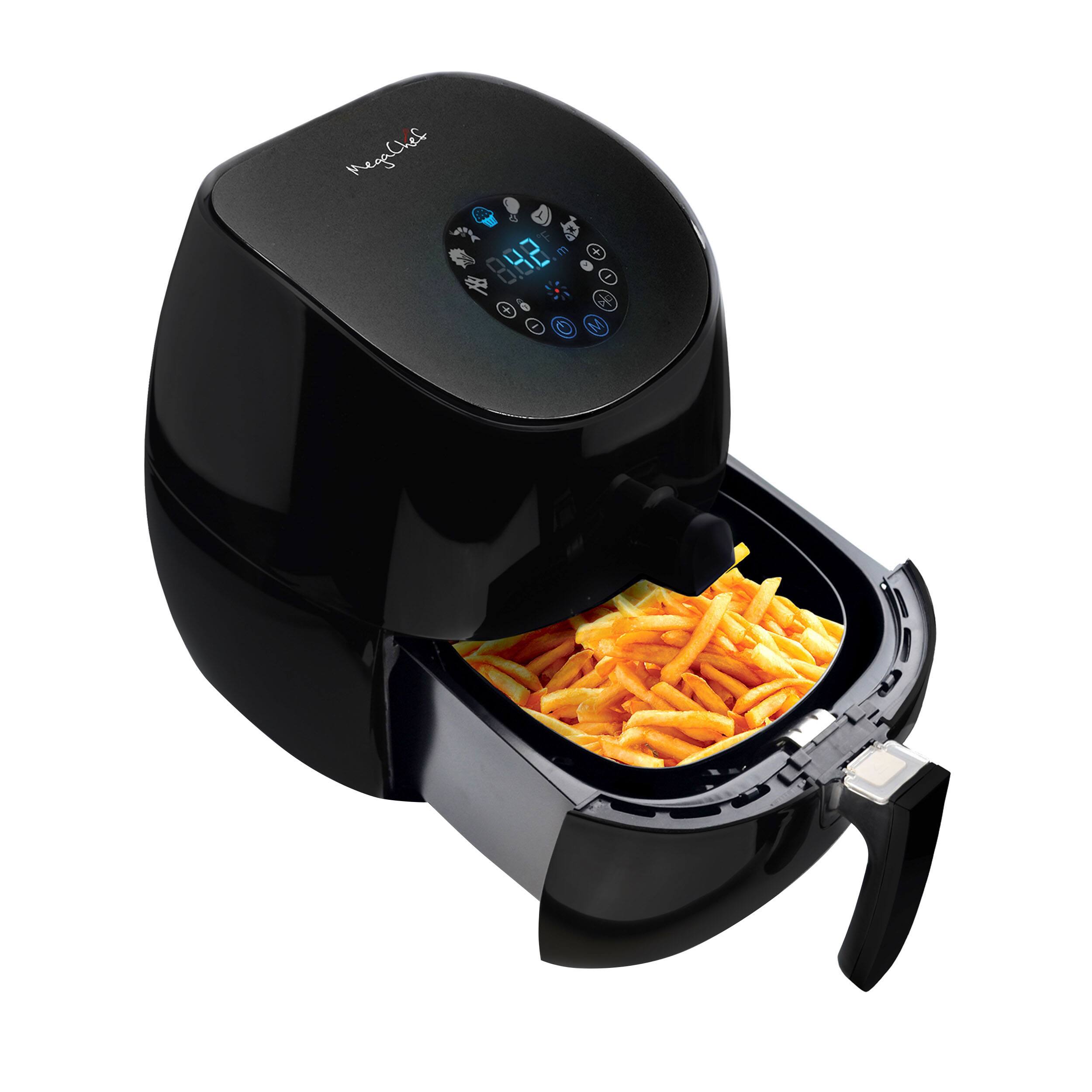 Front. MegaChef - MegaChef 3.5 Quart Airfryer And Multicooker With 7 Pre-programmed Settings in Sleek Black - Black.