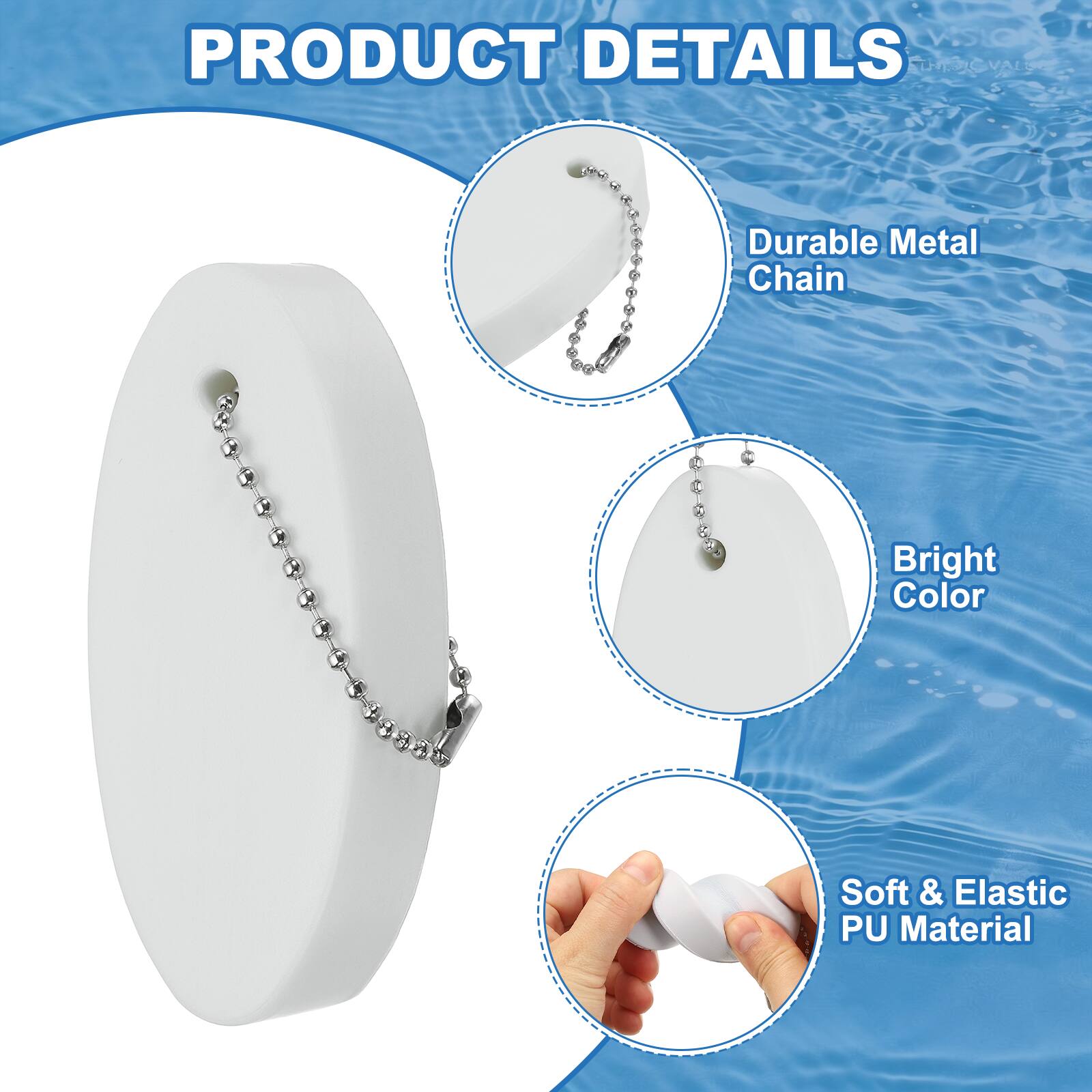 CVSIO PRODUCT DETAILS TLLC VAL  
Durable Metal Chain  
Bright Color  
Soft & Elastic PU Material