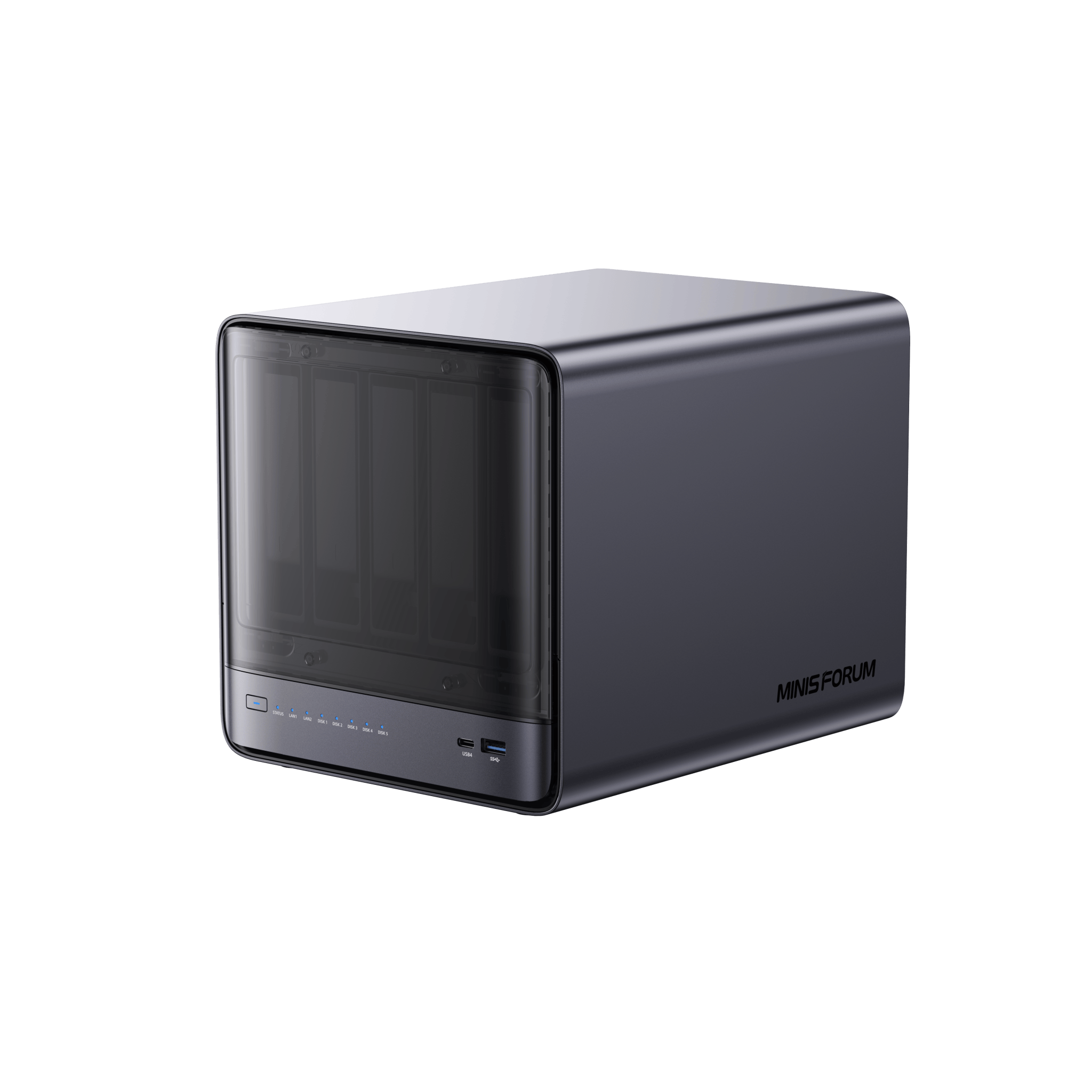 Alt View 2. Minisforum - N5 Pro AI NAS, 16GB + 128G OS Storage, AMD Ryzen AI 9 HX PRO 370, AMD Radeon 890M, 50 TOPS Copilot+ NPU, 10GbE+5GbE - Black.