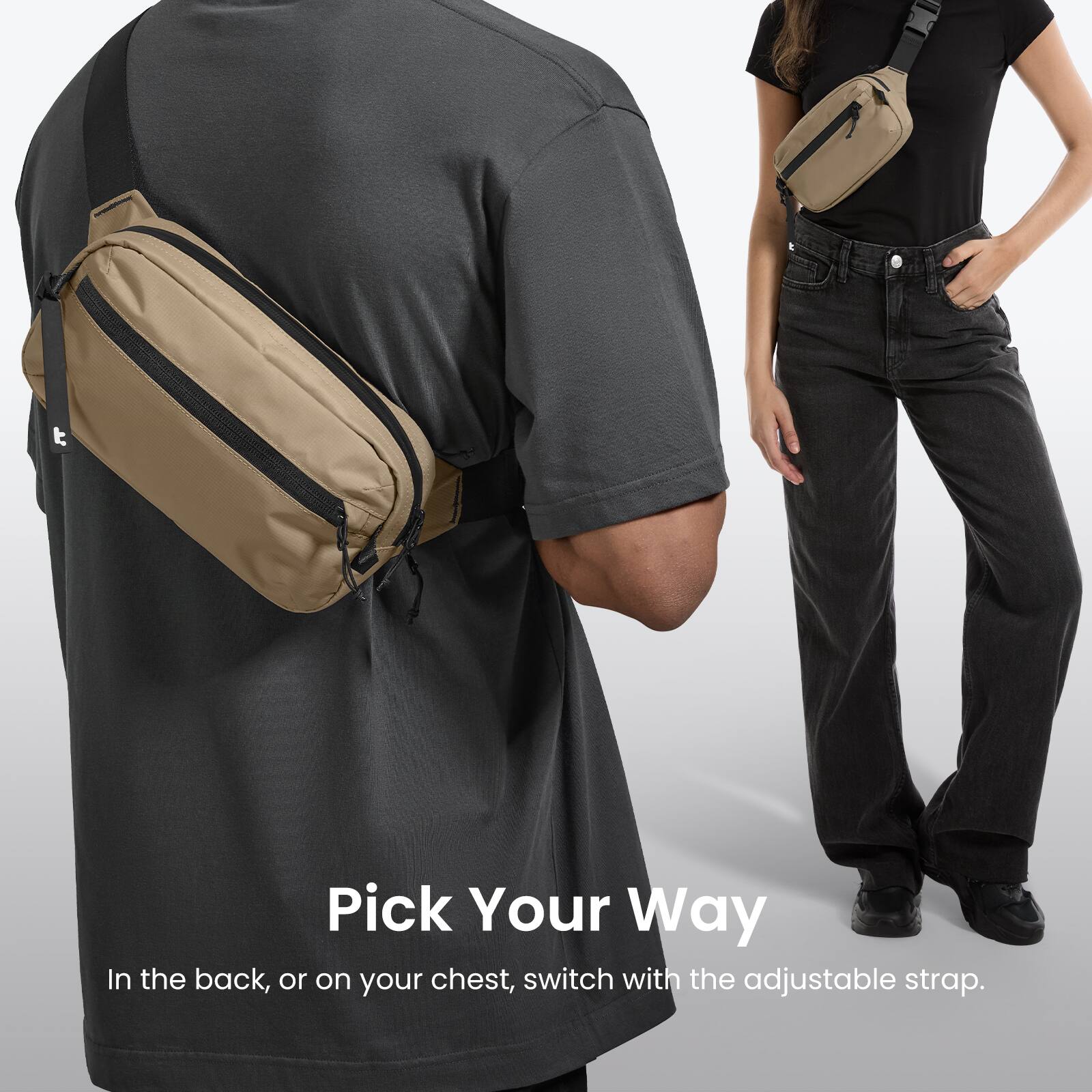 Pick Your Way: In the back or on your chest, switch with the adjustable strap.
