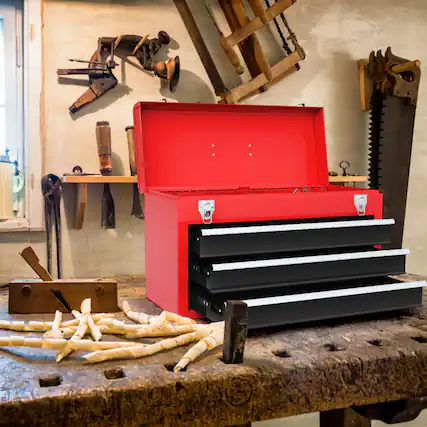 Front. Mondawe - Portable Garage Mechanic Tool Cabinet Box with 3 Drawers - Black & Red.