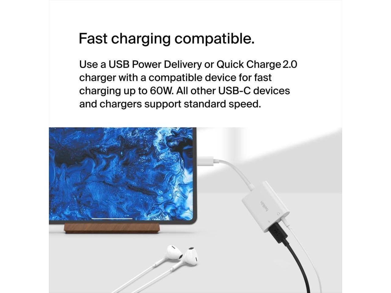 Fast charging compatible.  
Use a USB Power Delivery or Quick Charge 2.0 charger with a compatible device for fast charging up to 60W. All other USB-C devices and chargers support standard speed.