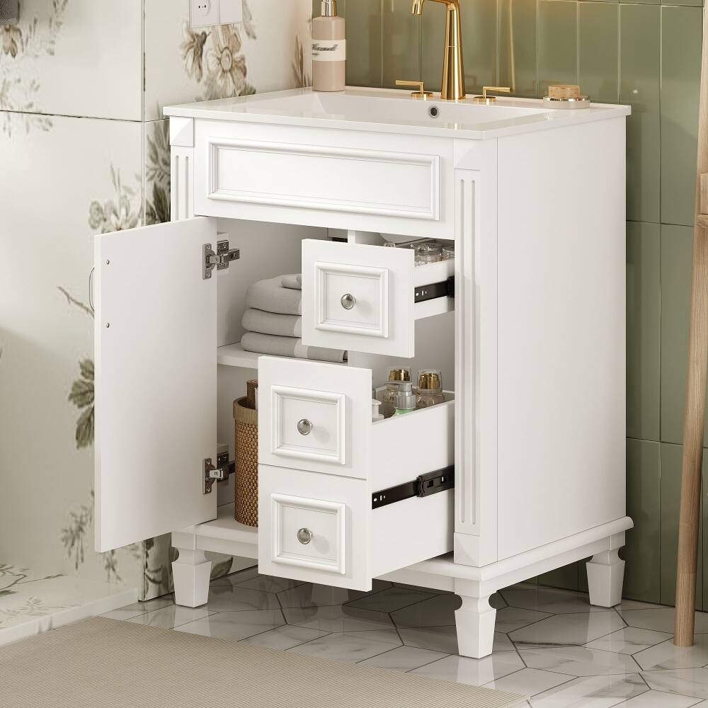 Angle. Loheer - Loheer 24 inch bathroom vanity with sink White Small Bathroom Sink Cabinet Solid Wood Frame - White.