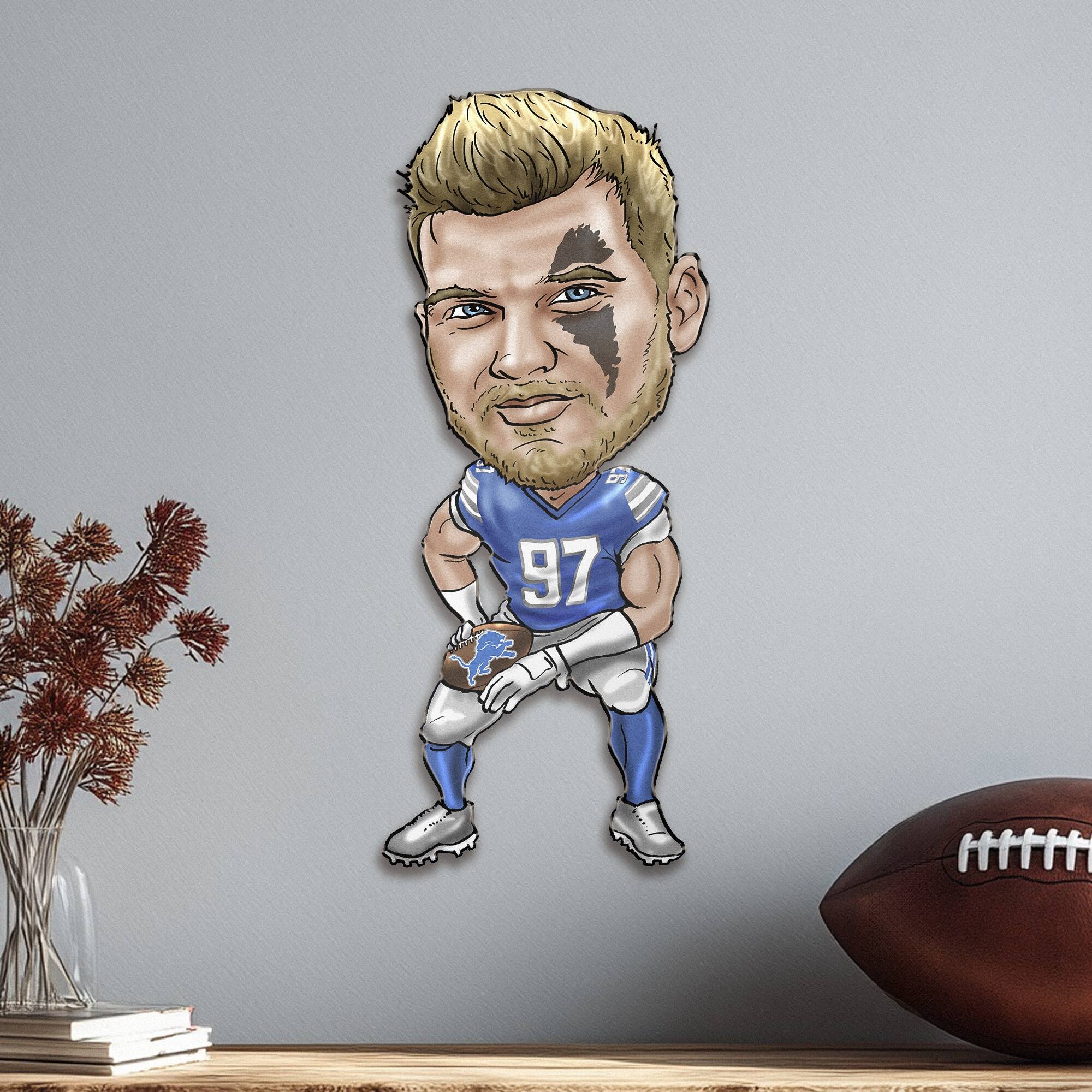 Alt View 1. Sporticulture - Aidan Hutchinson Detroit Lions Metal Caricature Wall Art - Blue.